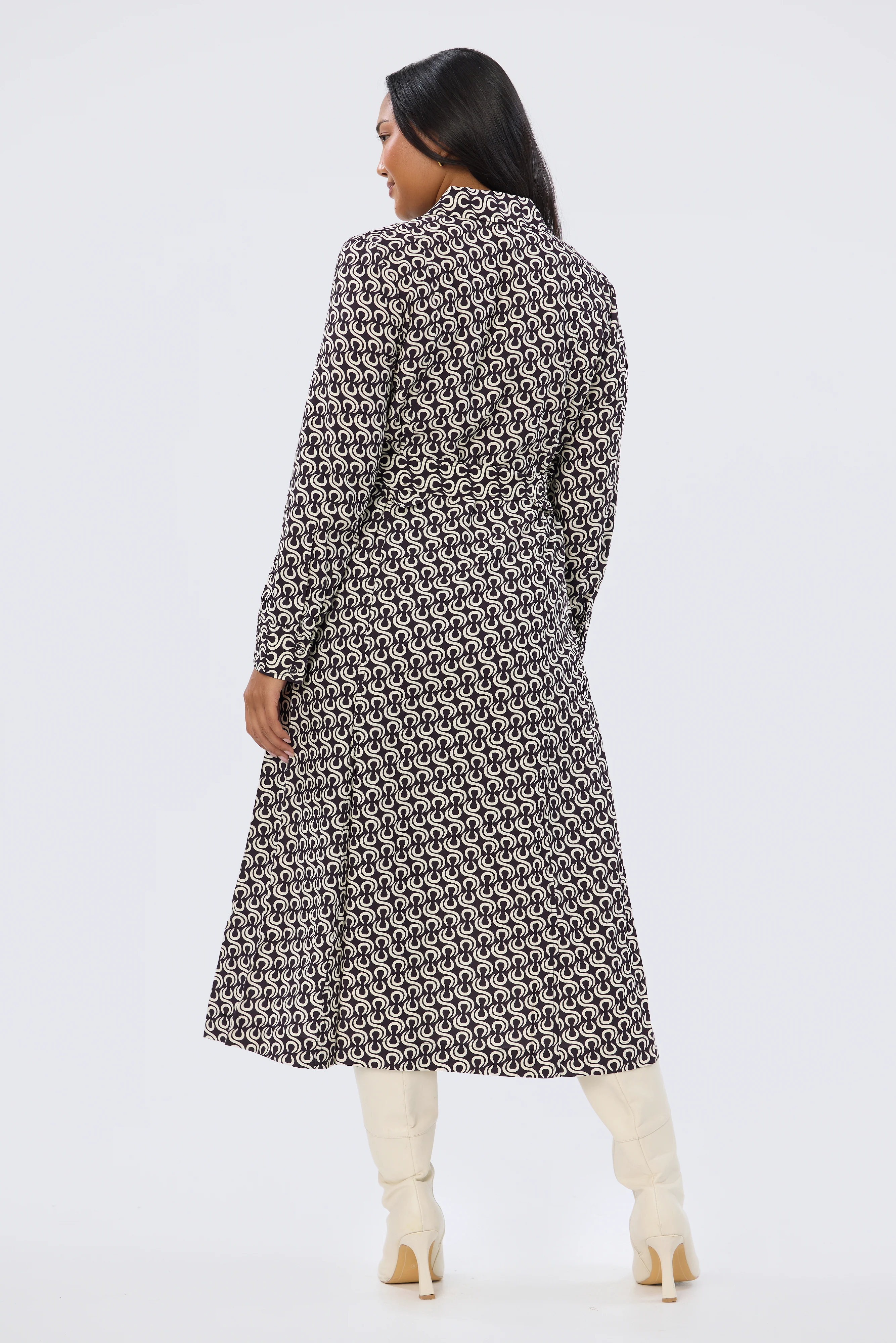 Adjustable Tie Shirt Dress - Aubergine Geo - Image 3