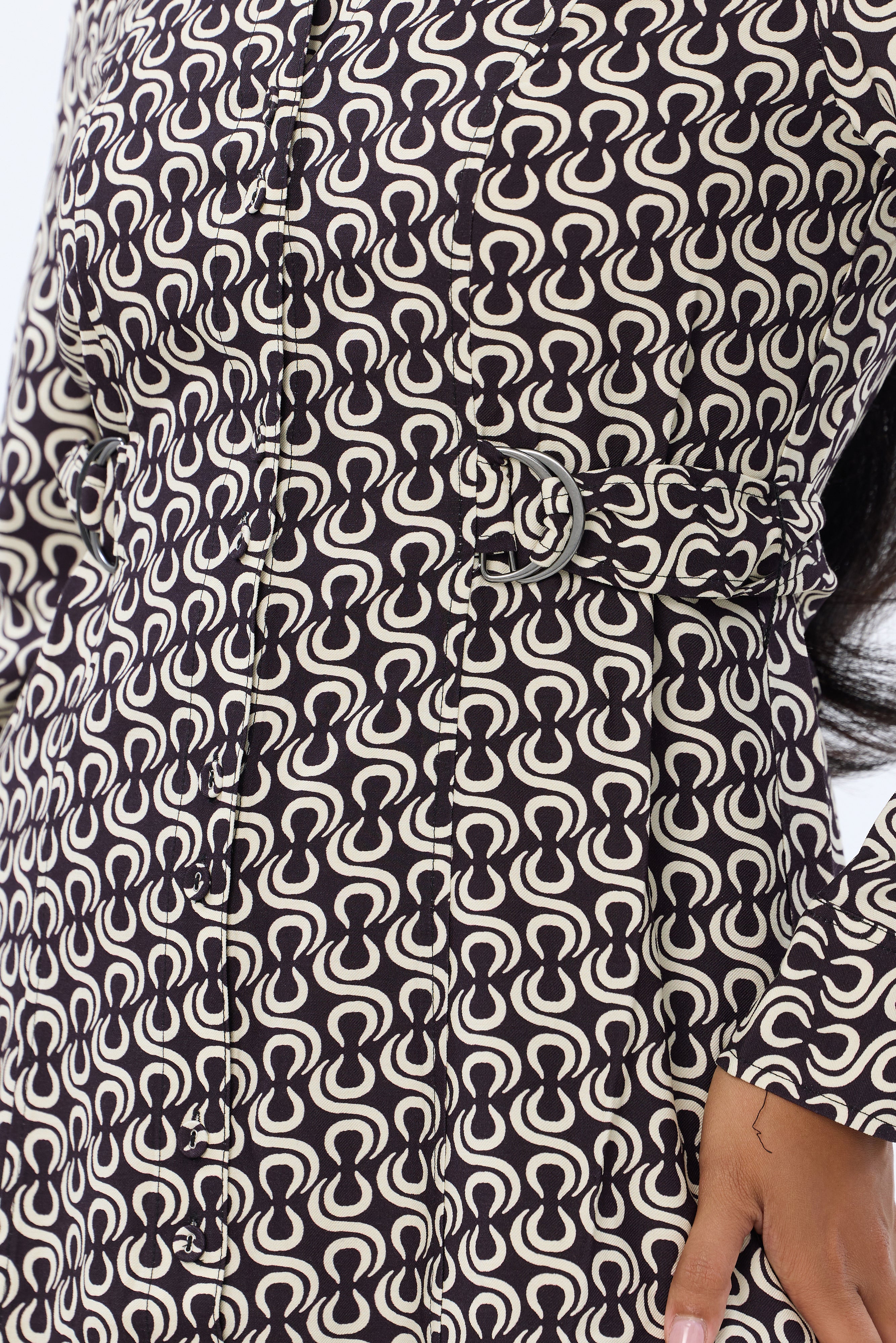 Adjustable Tie Shirt Dress - Aubergine Geo - Image 4