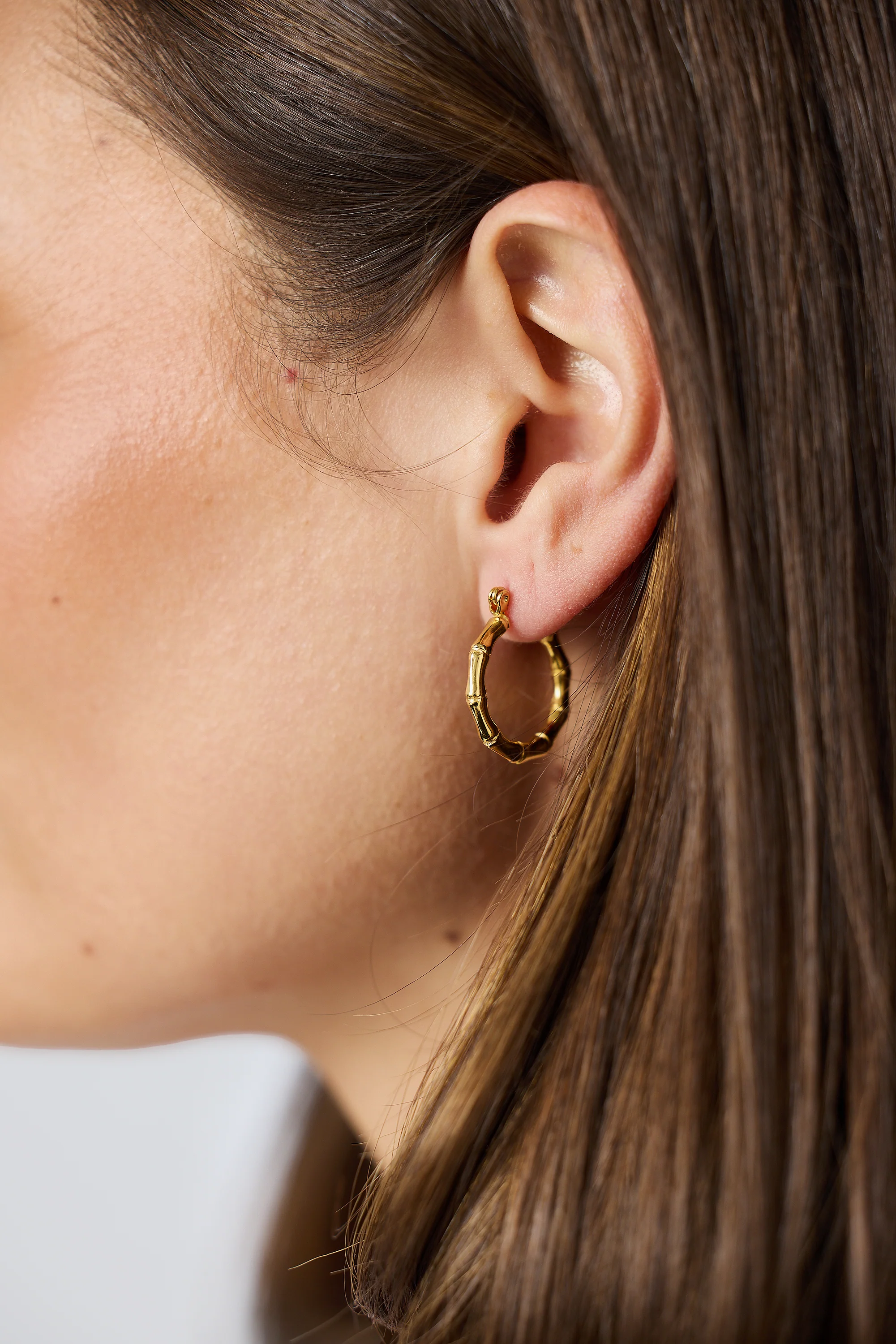 Bamboo Hoop Earrings - Gold - Image 2