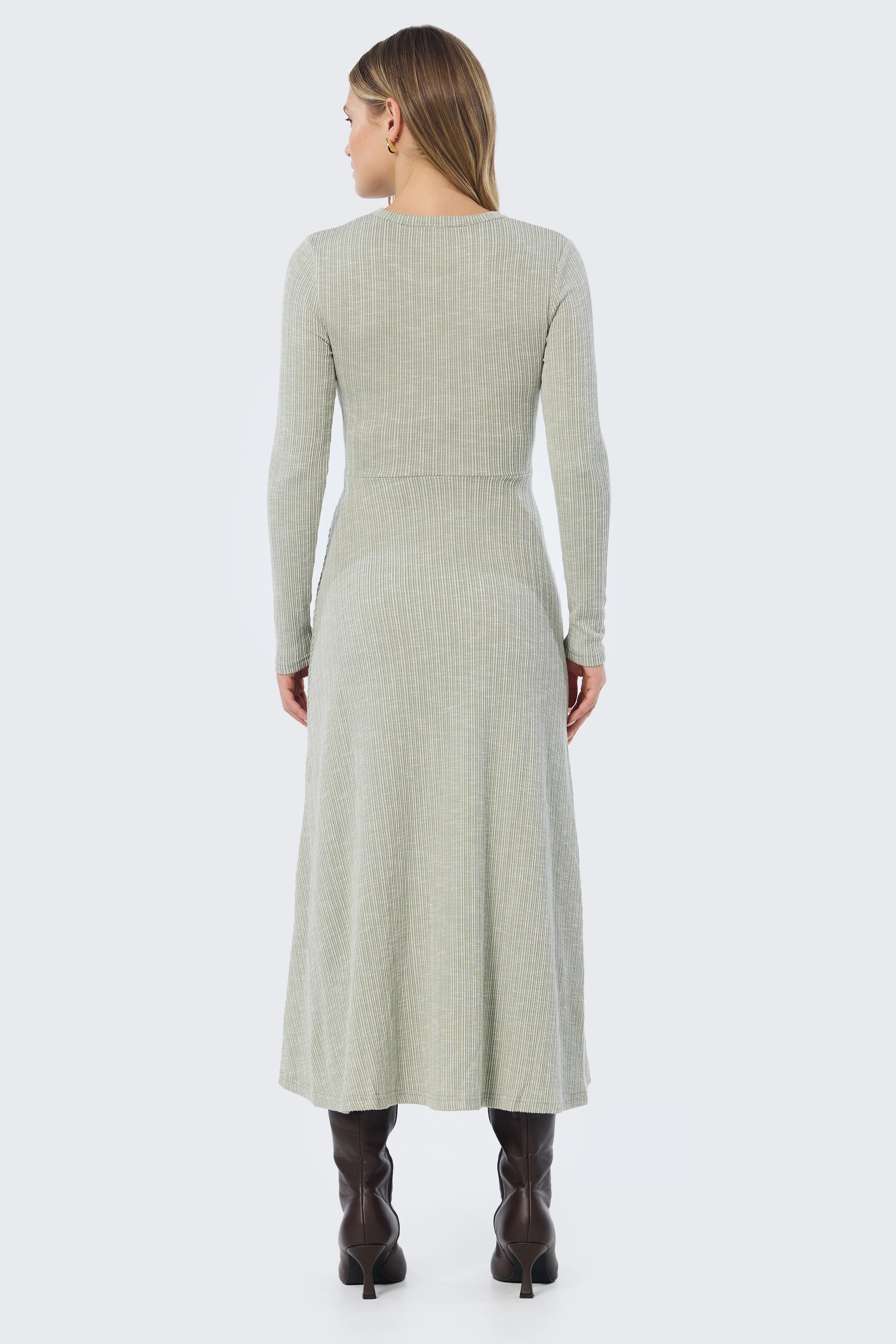 Buckle Gathered Midi Dress - Sage Marl - Image 4