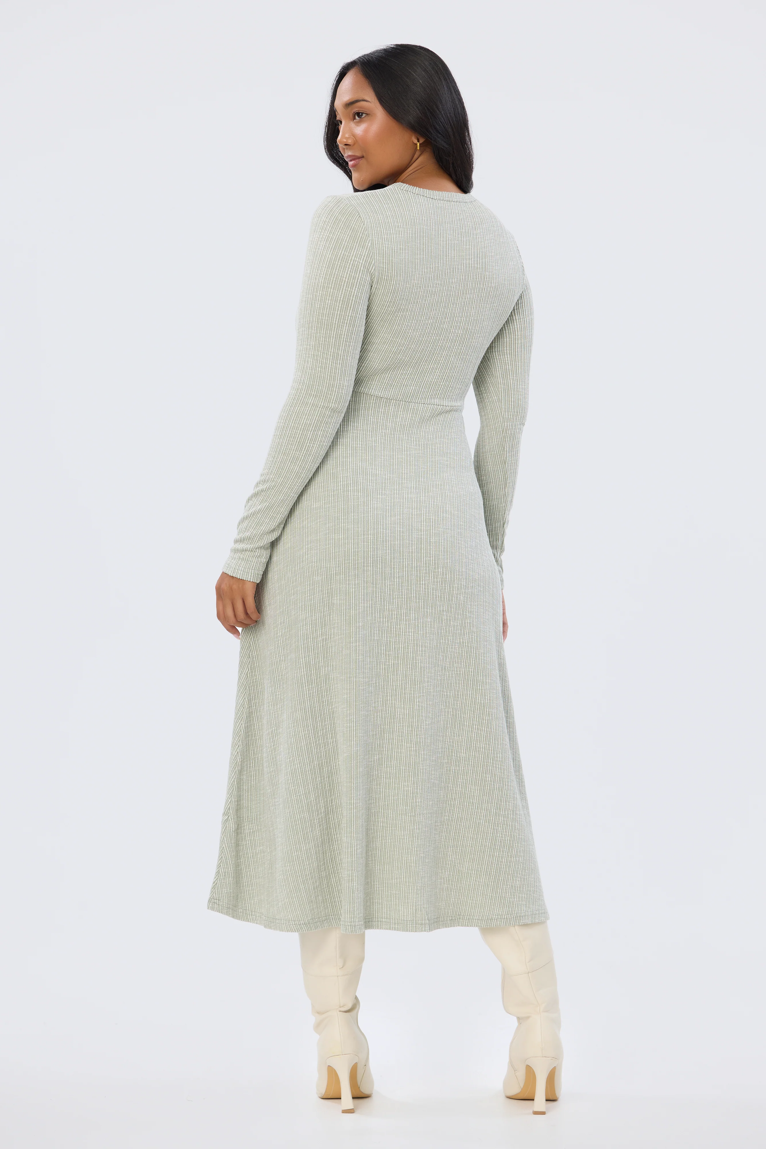 Buckle Gathered Midi Dress - Sage Marl - Image 6