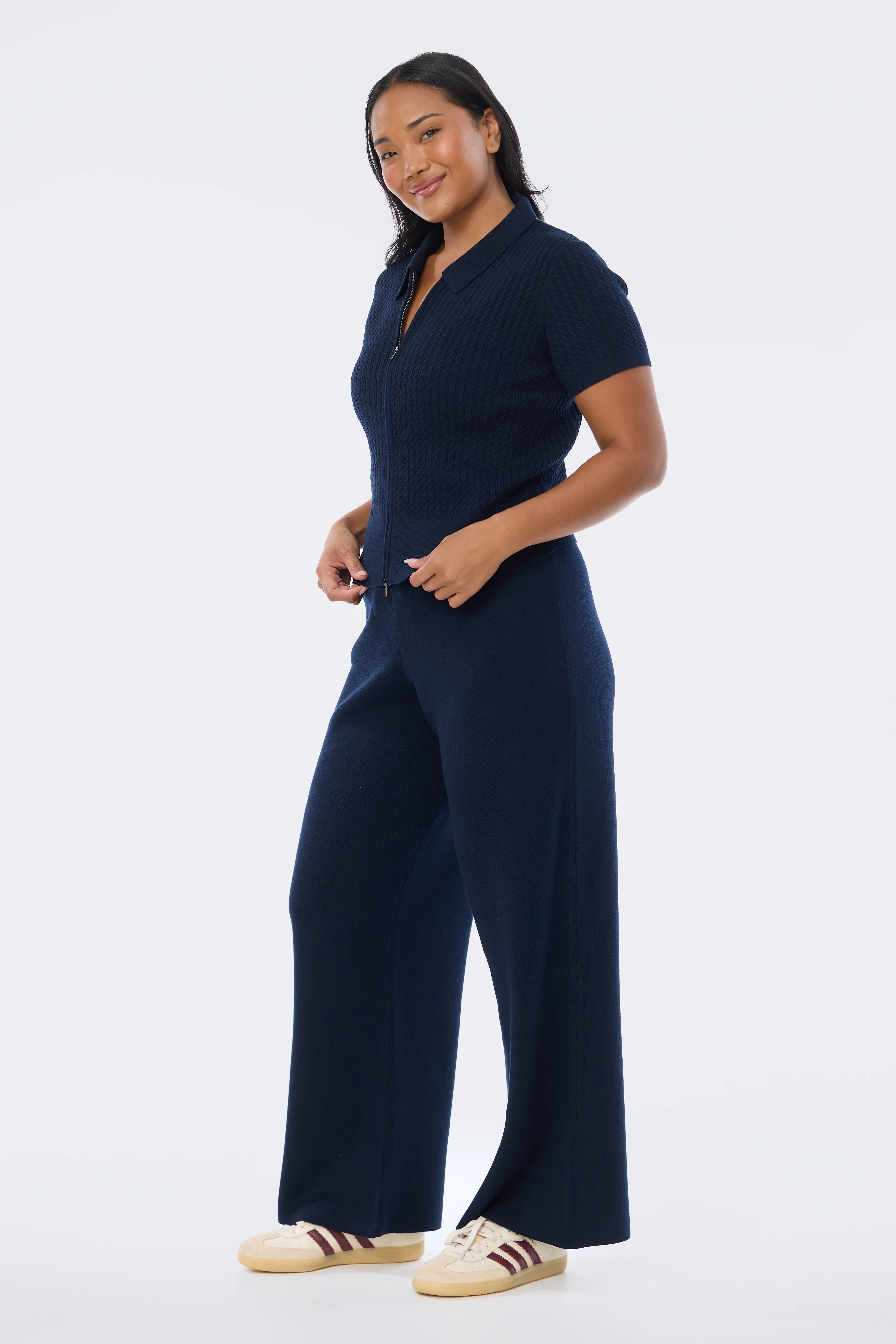 Cable Knit Zip Top - Navy - Image 5