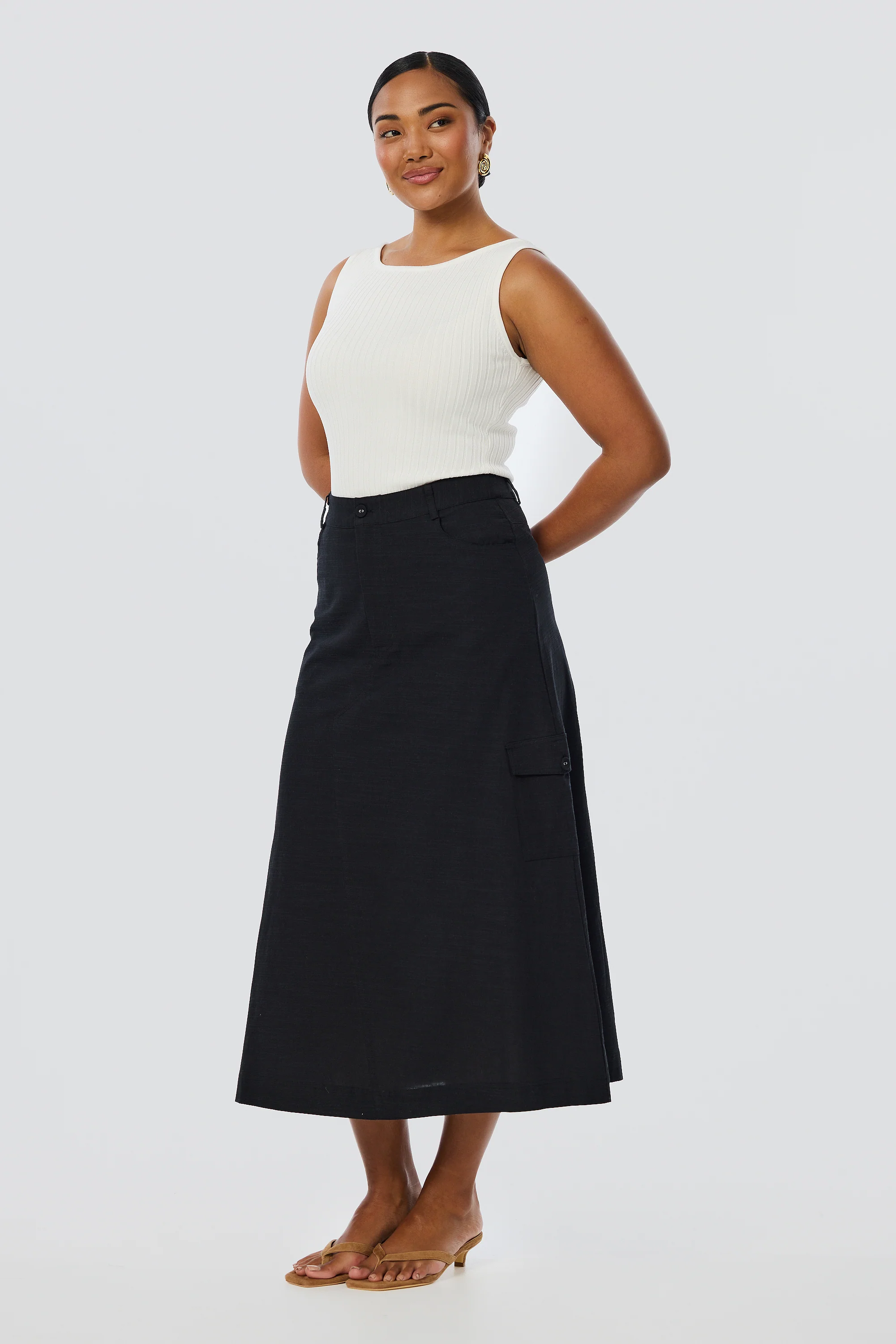 Cargo Midi Skirt - Black - Image 5