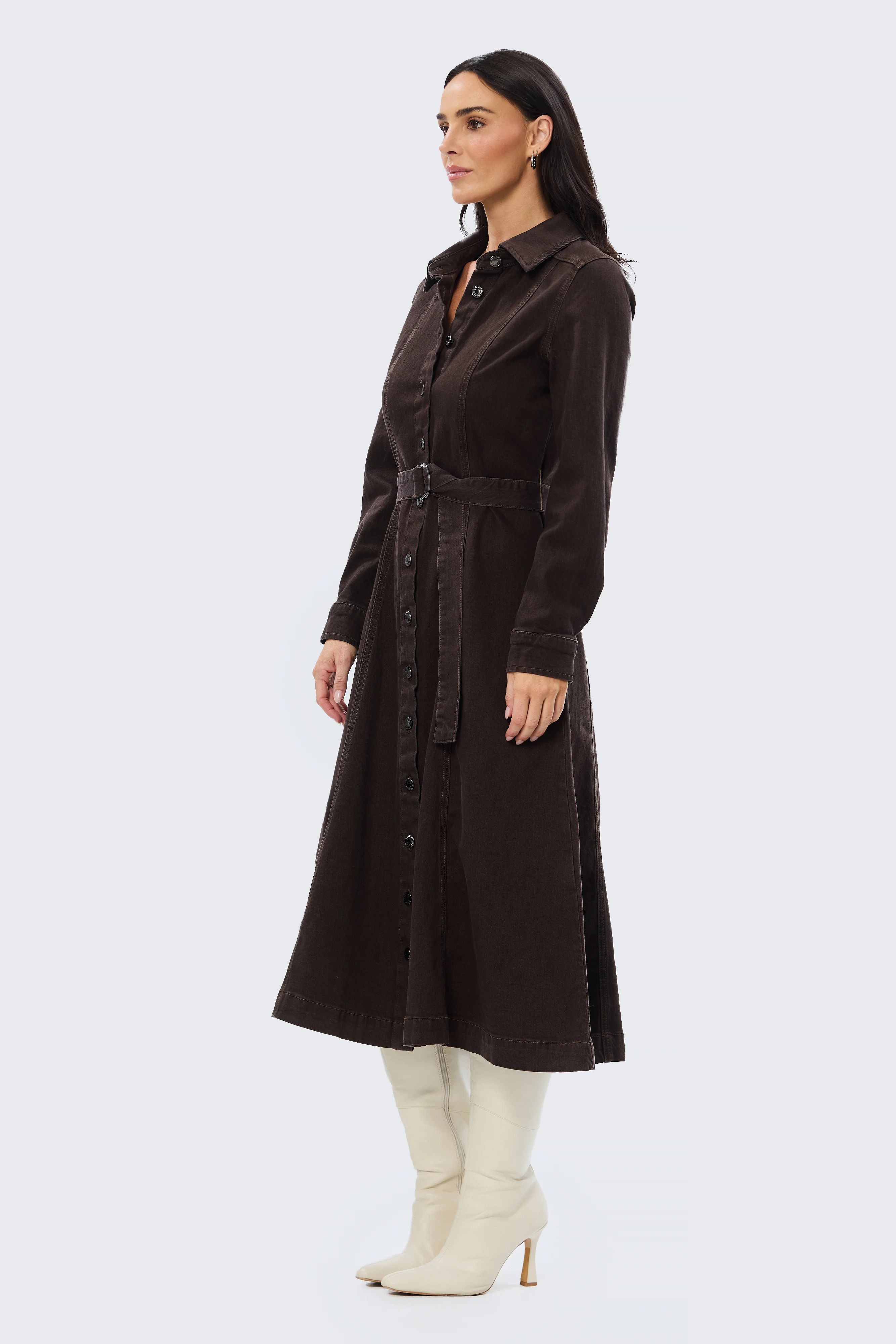 D Ring Denim Shirt Dress - Chocolate - Image 4