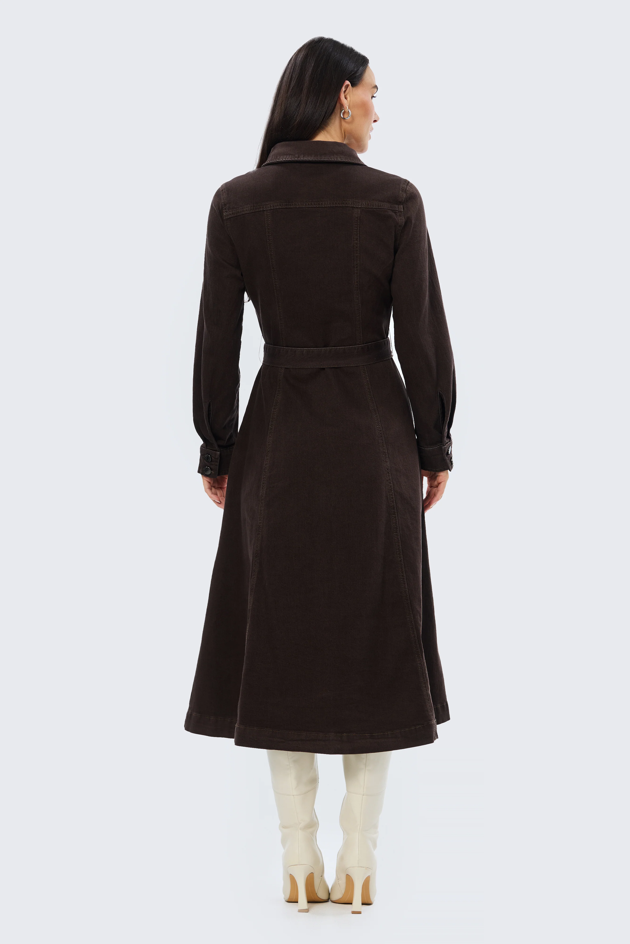D Ring Denim Shirt Dress - Chocolate - Image 5