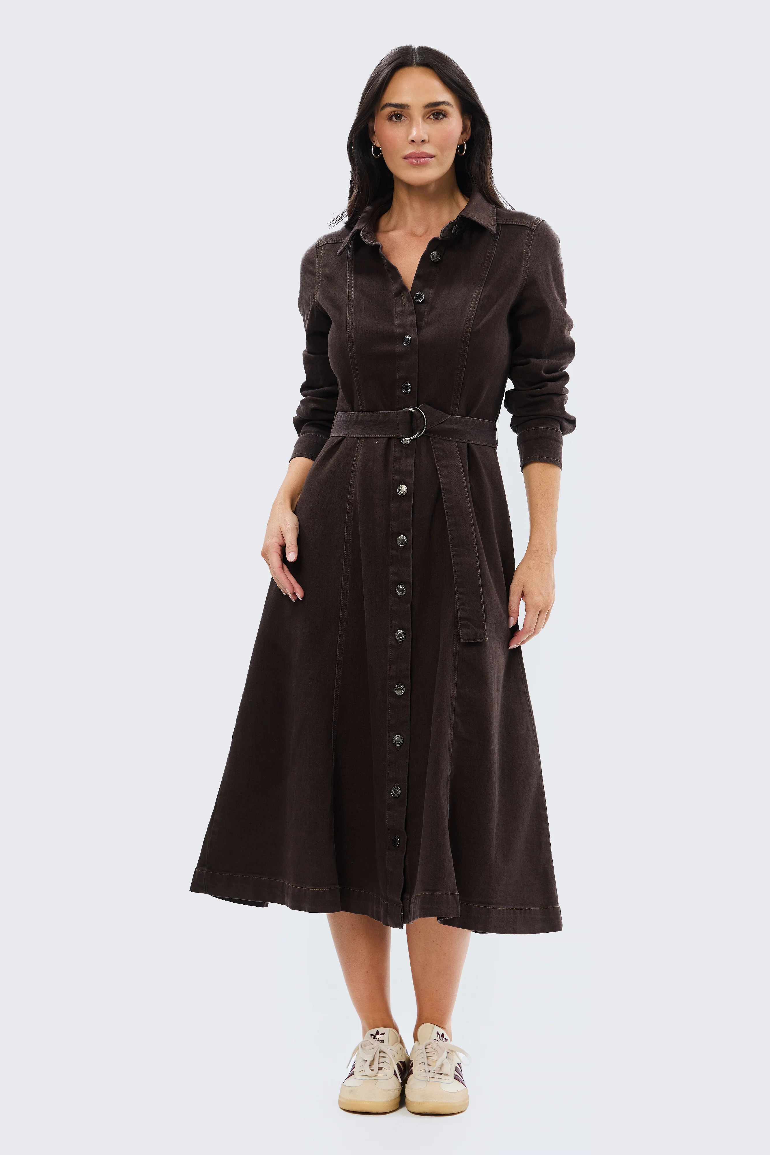 D Ring Denim Shirt Dress - Chocolate - Image 7
