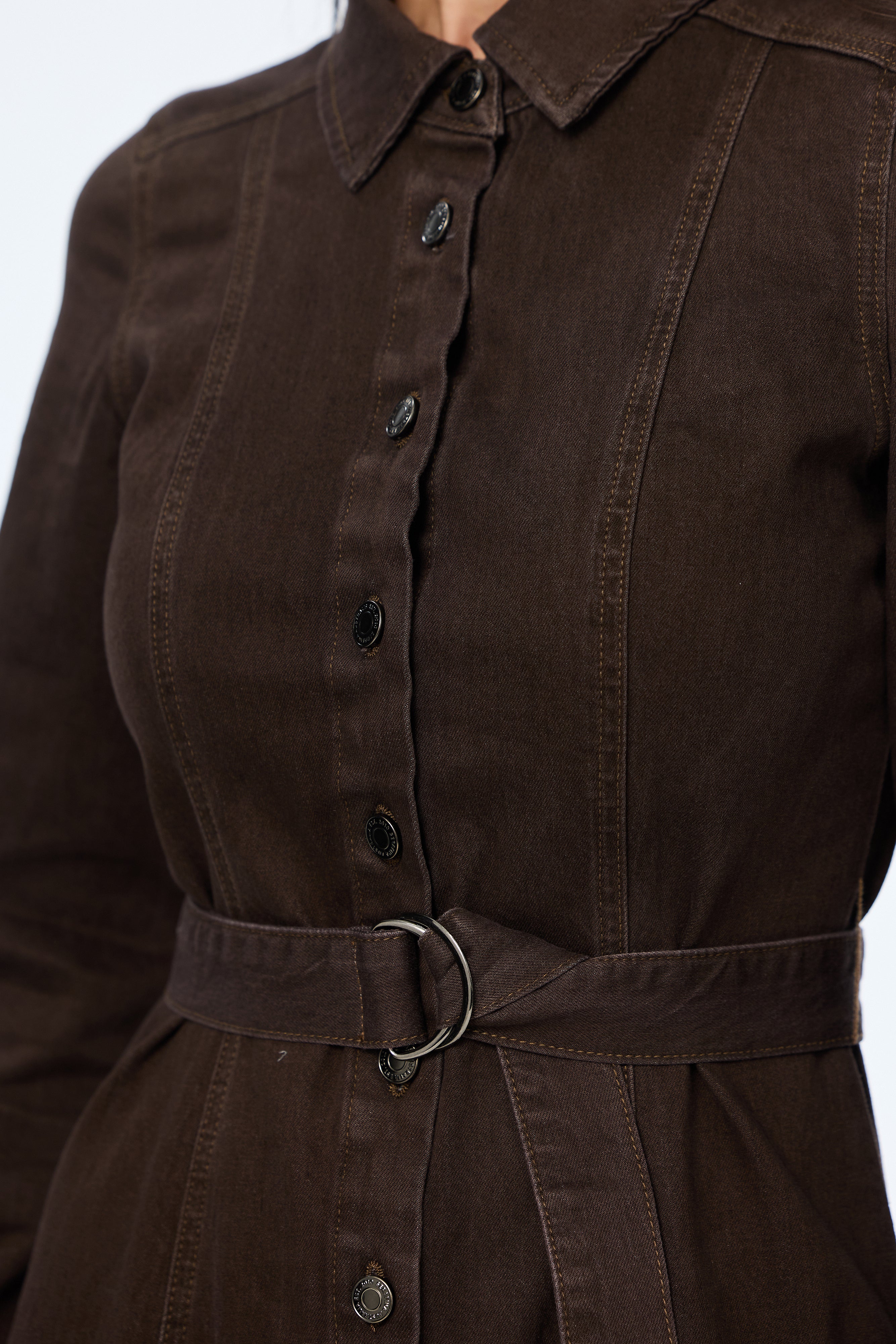 D Ring Denim Shirt Dress - Chocolate - Image 9