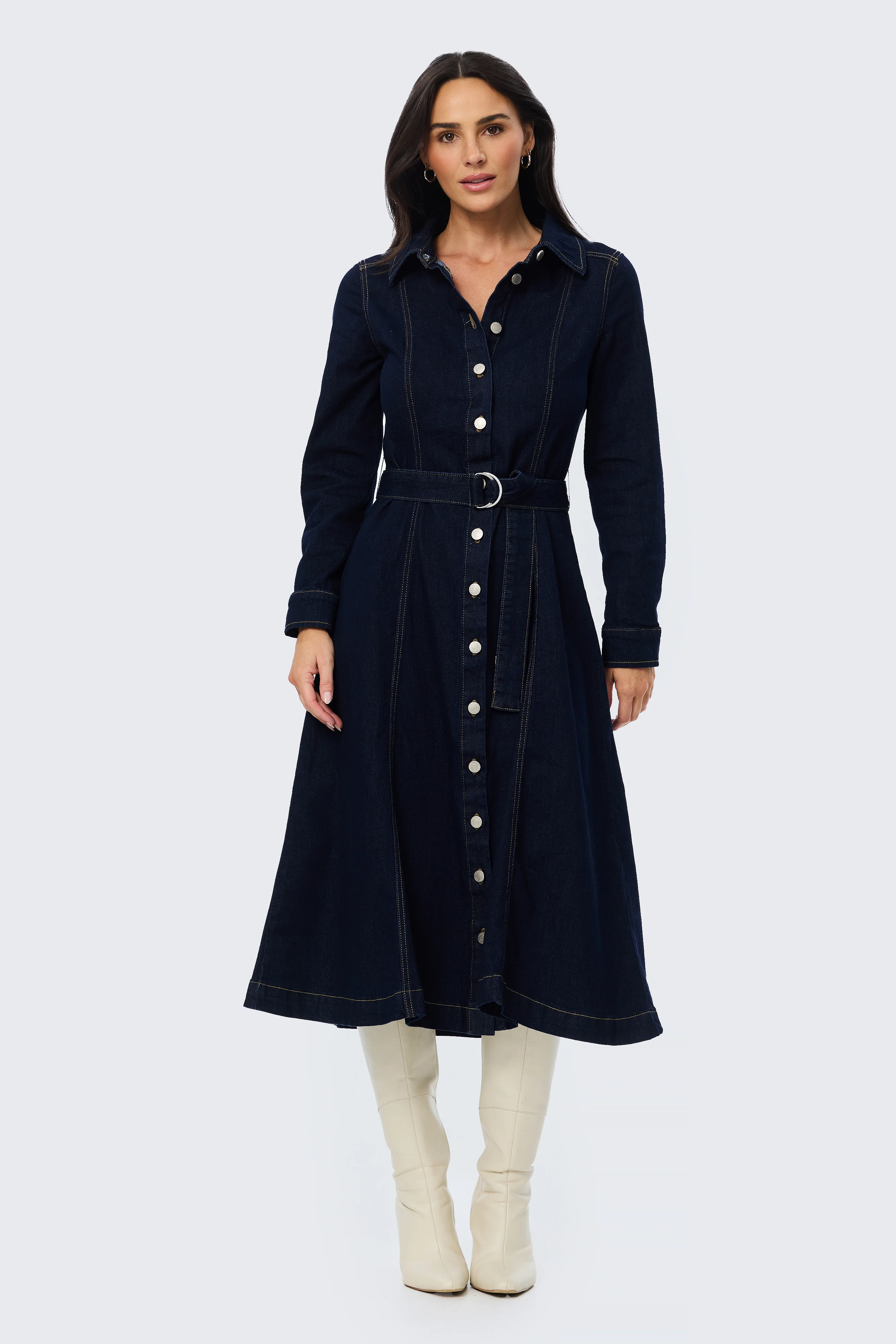 D Ring Denim Shirt Dress - Indigo - Image 3