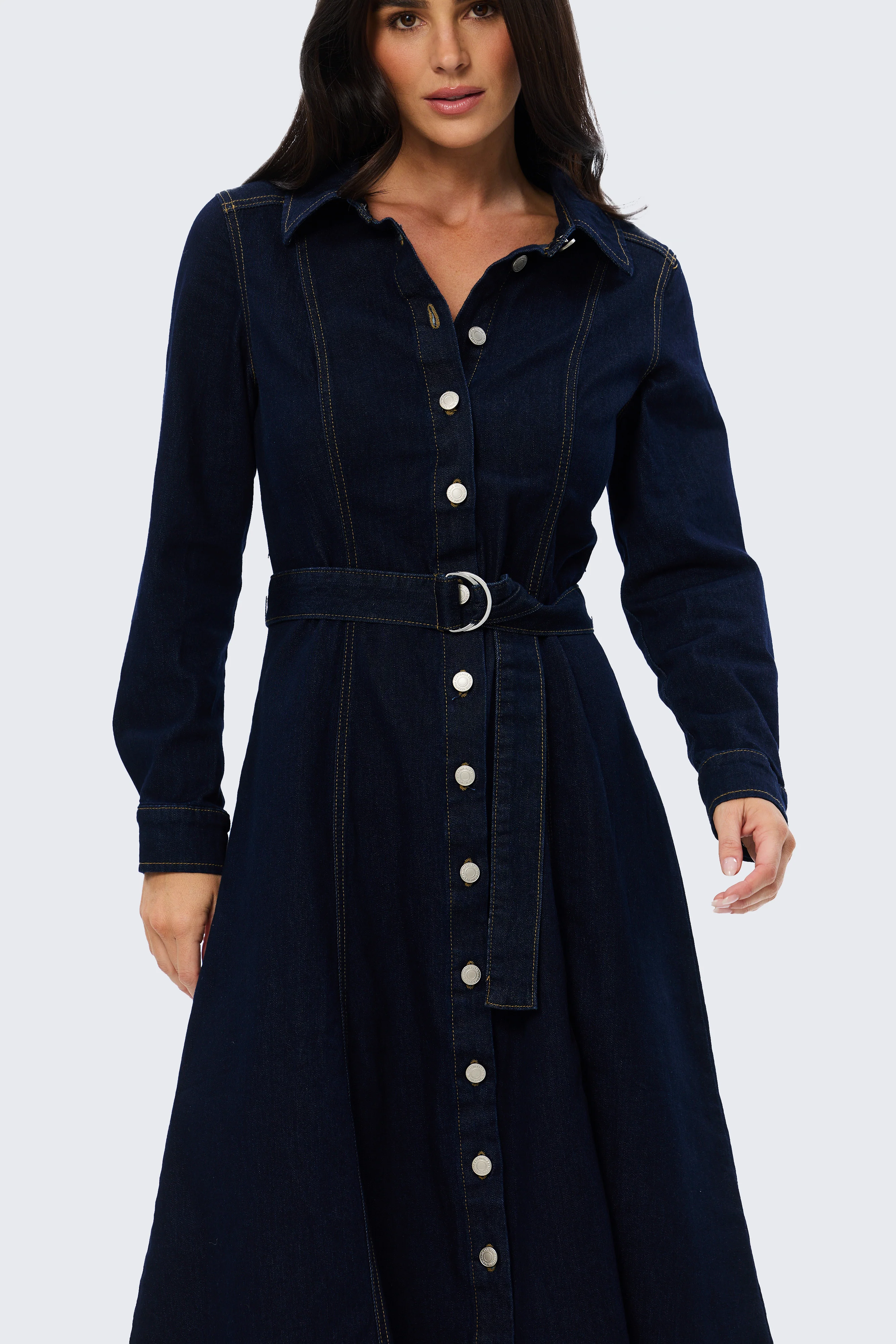 D Ring Denim Shirt Dress - Indigo - Image 4