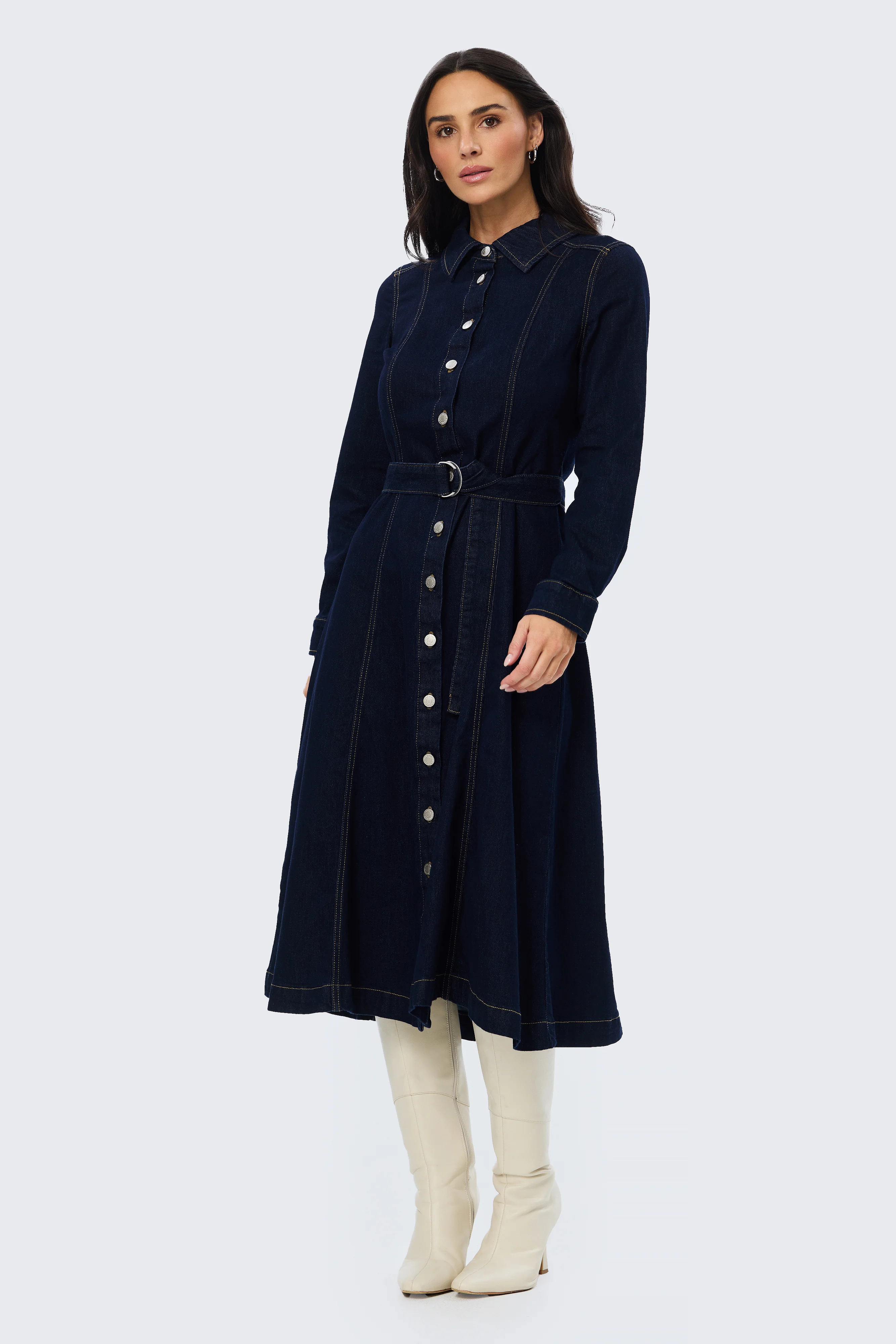 D Ring Denim Shirt Dress - Indigo - Image 5