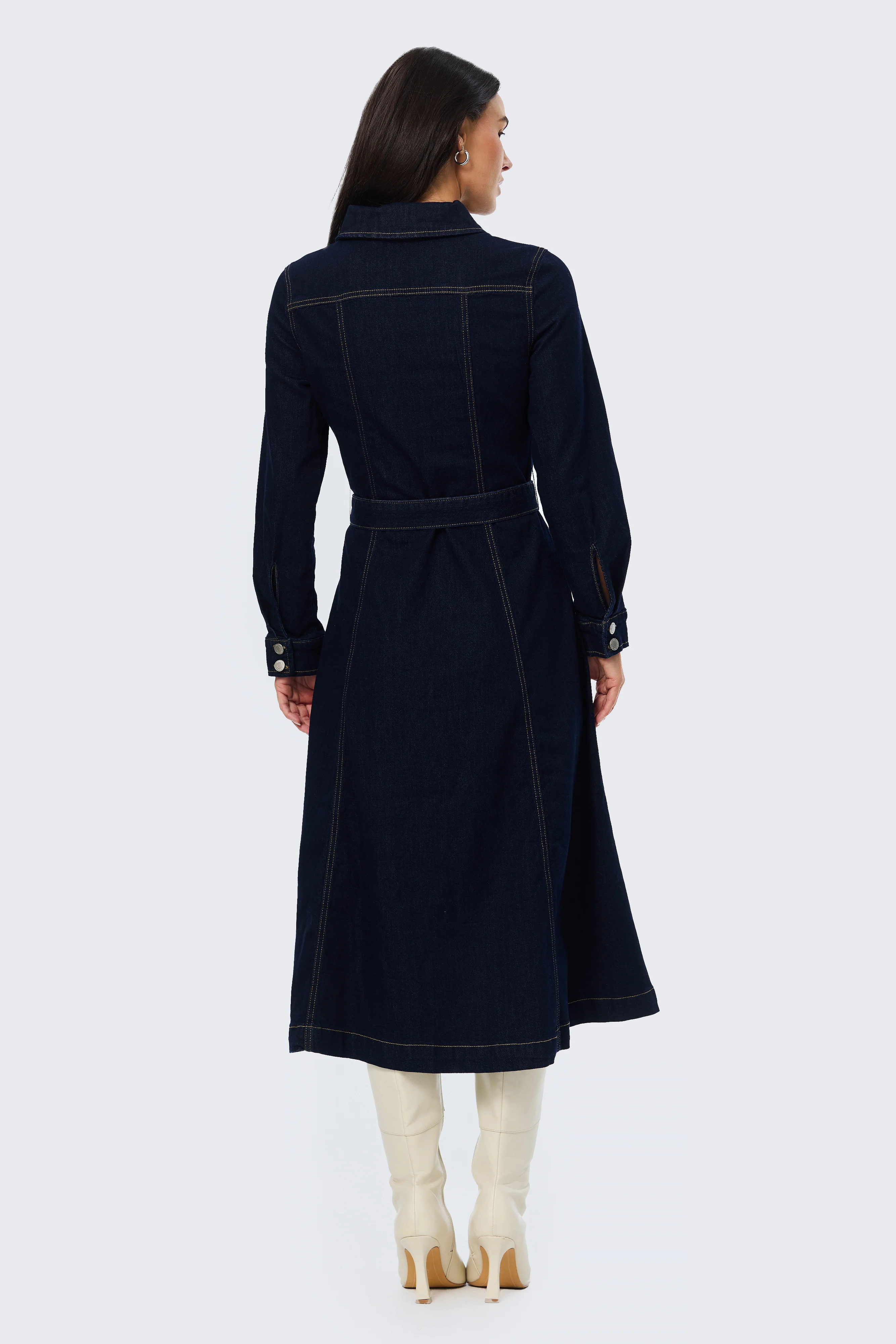 D Ring Denim Shirt Dress - Indigo - Image 6