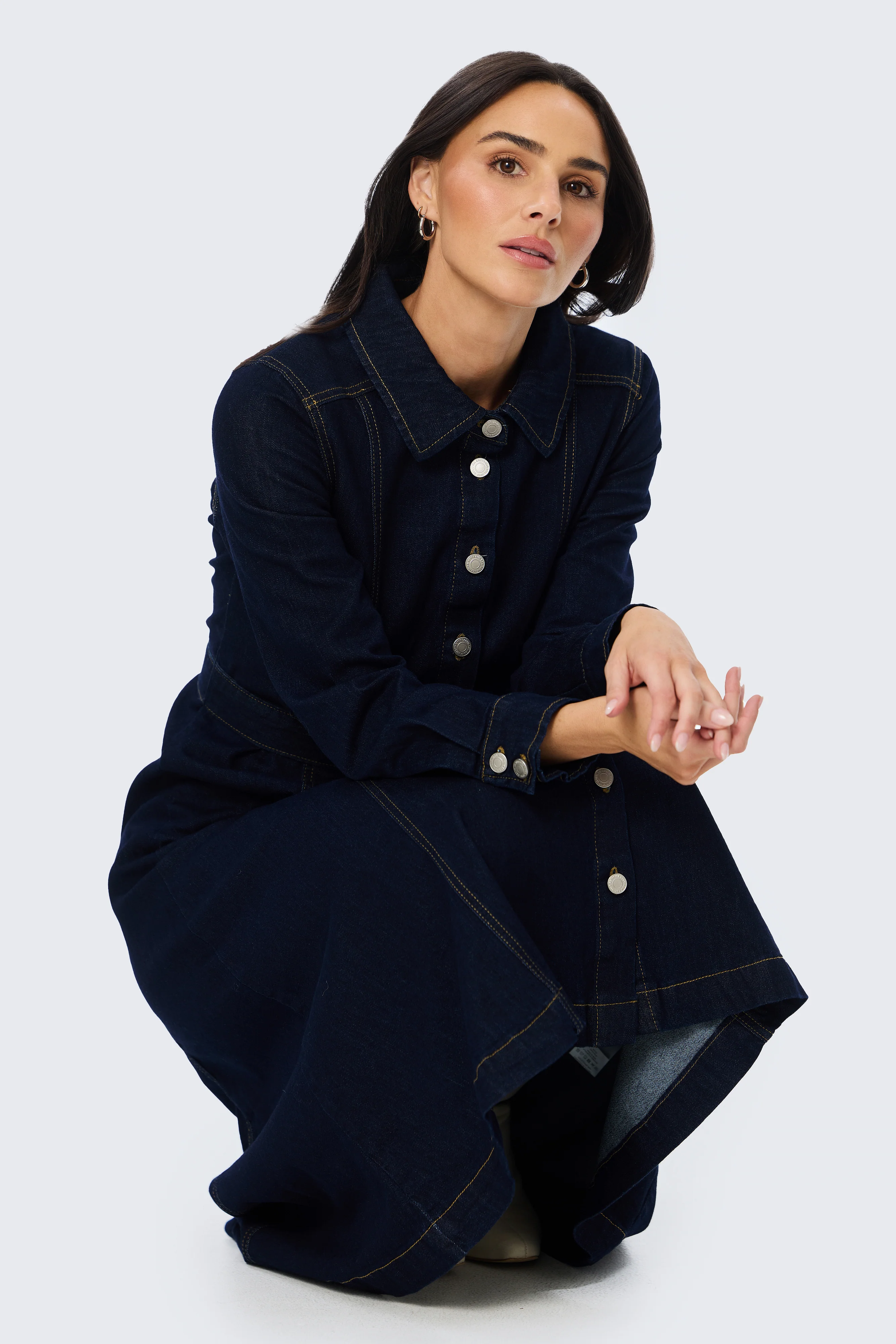 D Ring Denim Shirt Dress - Indigo - Image 8