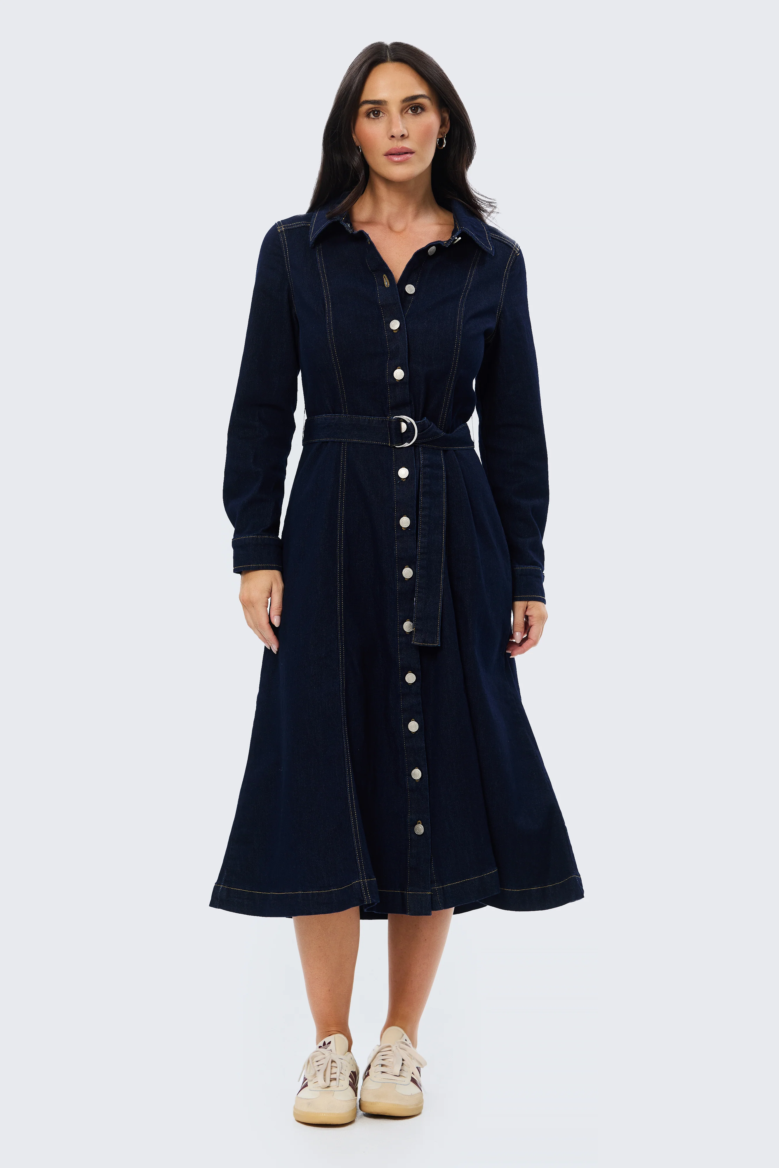 D Ring Denim Shirt Dress - Indigo - Image 9