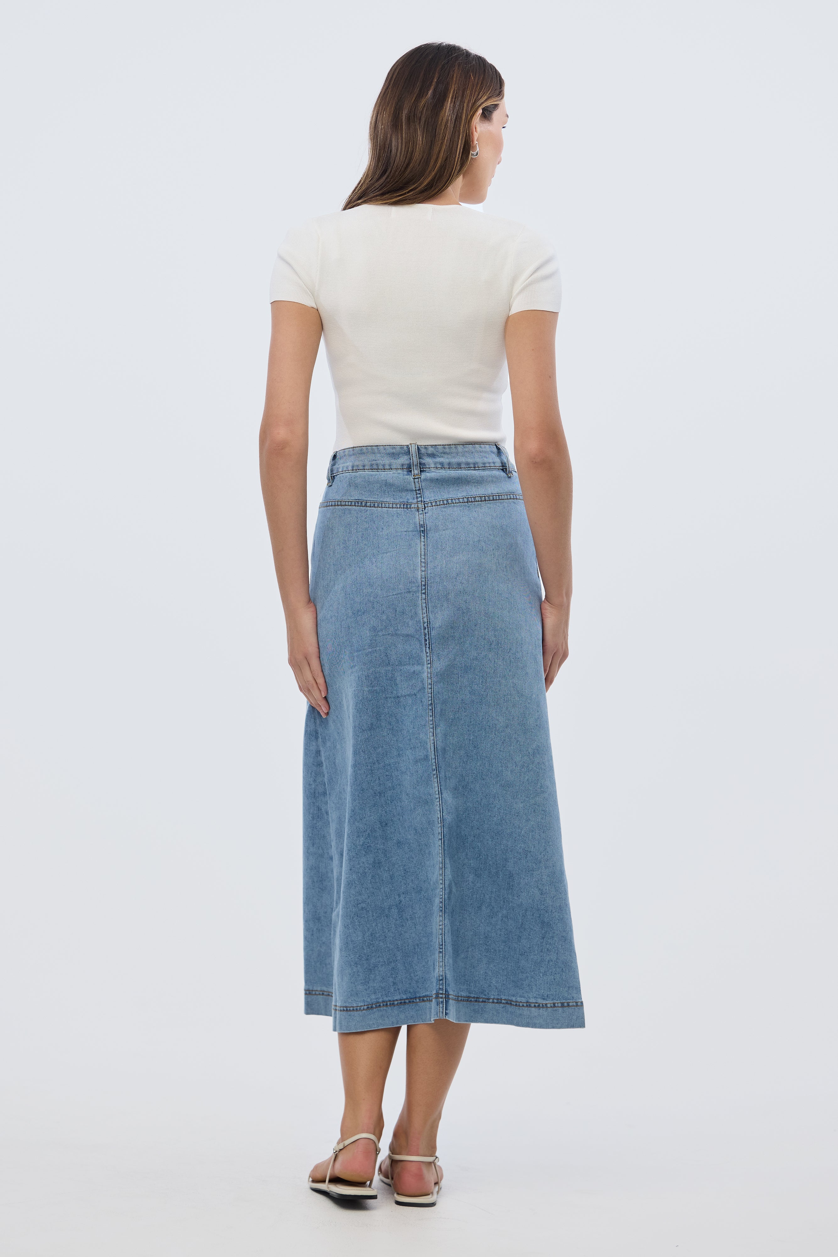 Denim A-Line Midi Skirt - Mid Blue Wash - Image 5