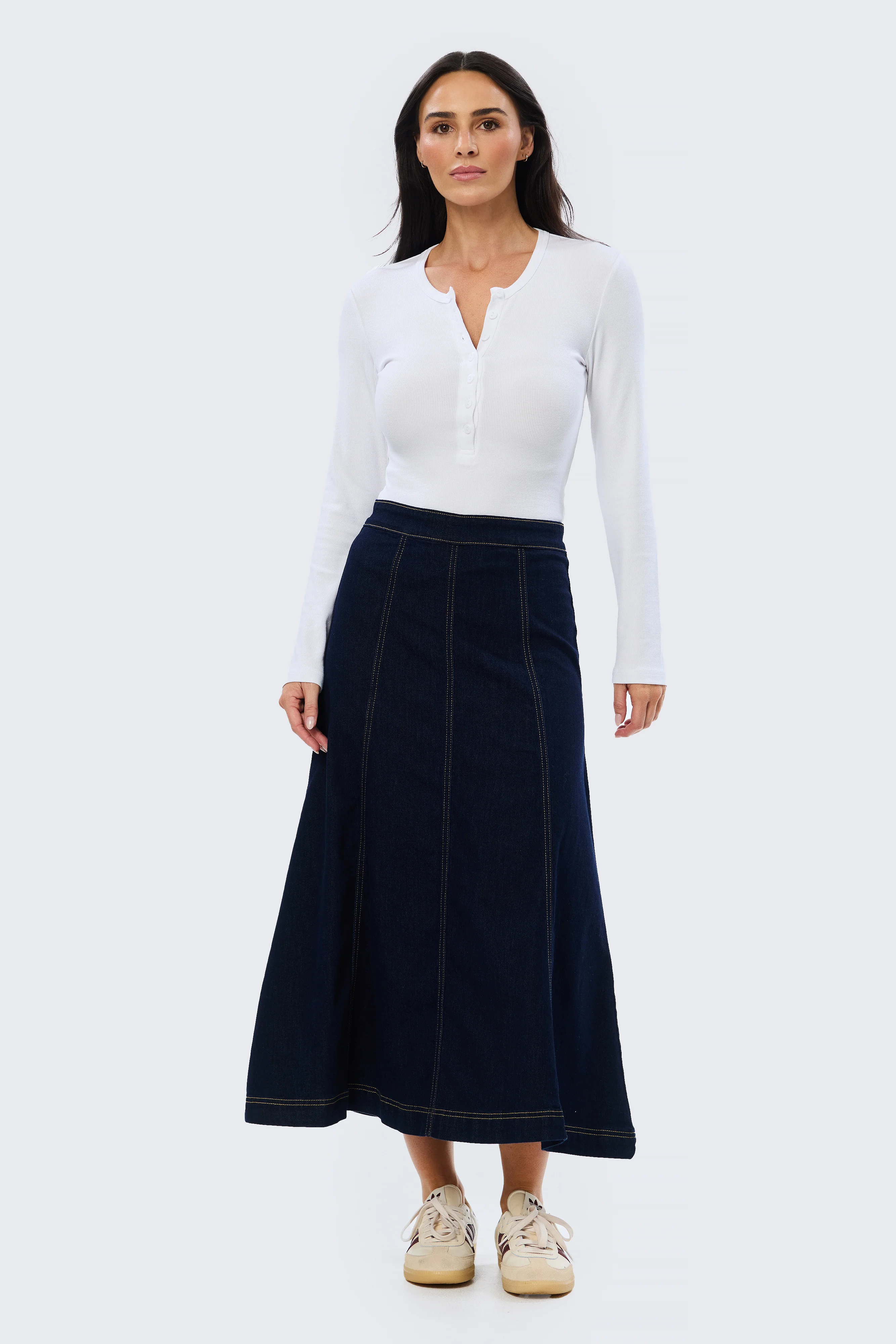 Denim Panelled Skirt - Indigo