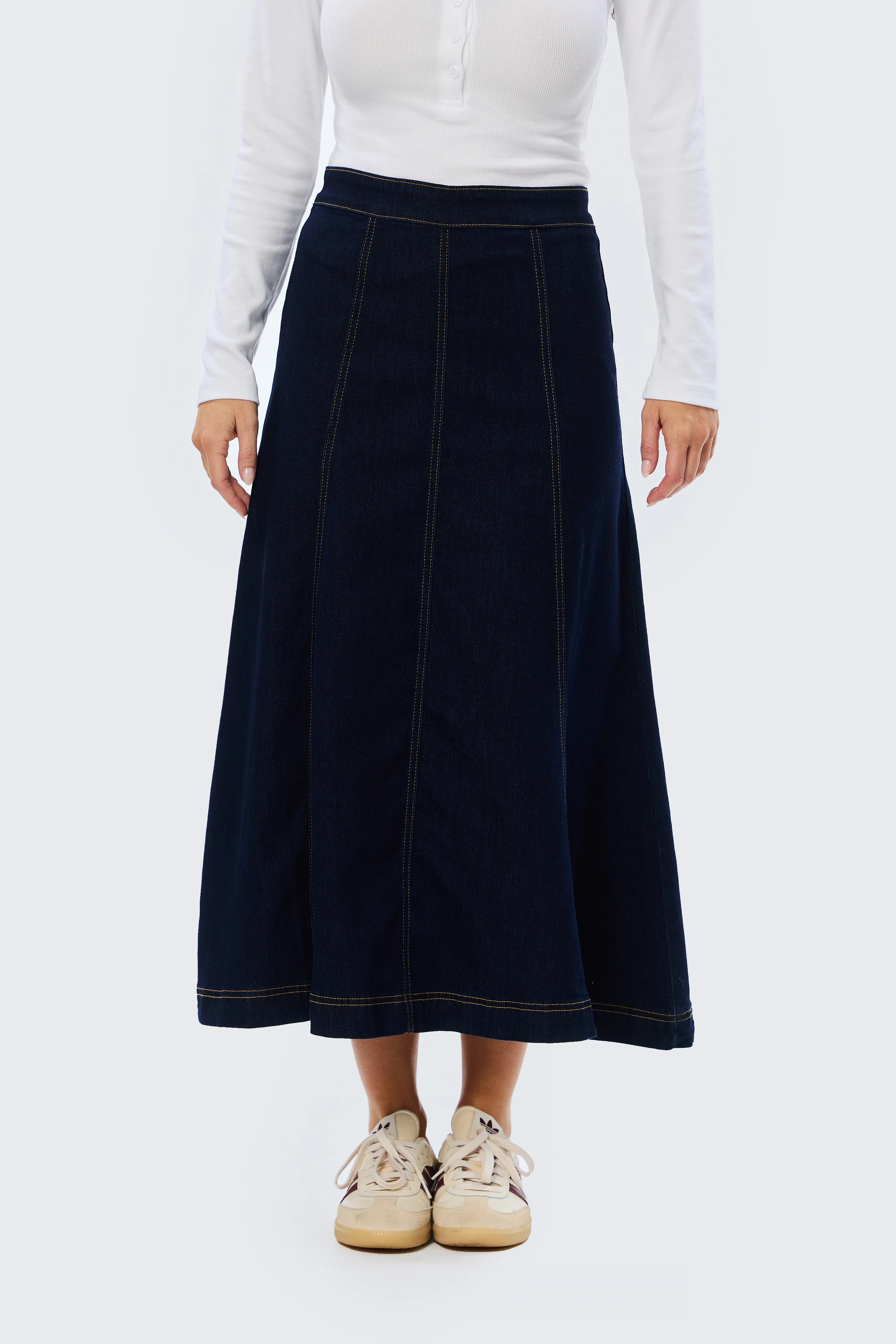 Denim Panelled Skirt - Indigo - Image 2
