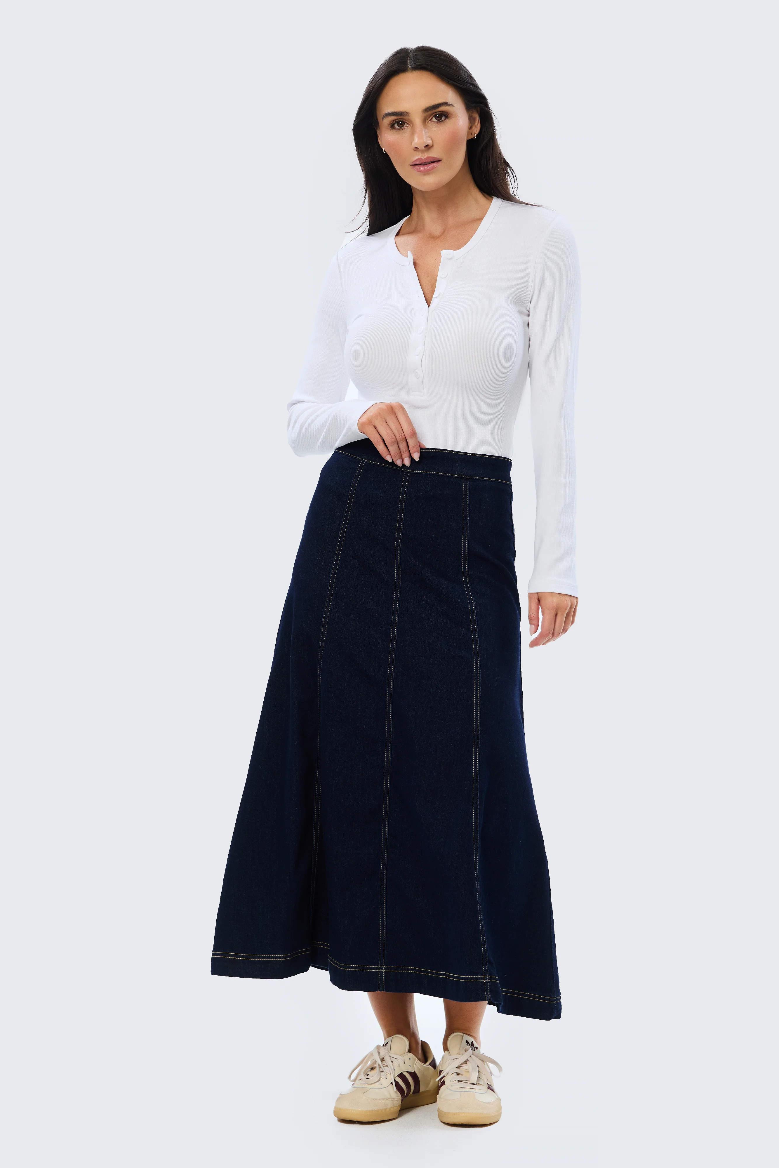Denim Panelled Skirt - Indigo - Image 3