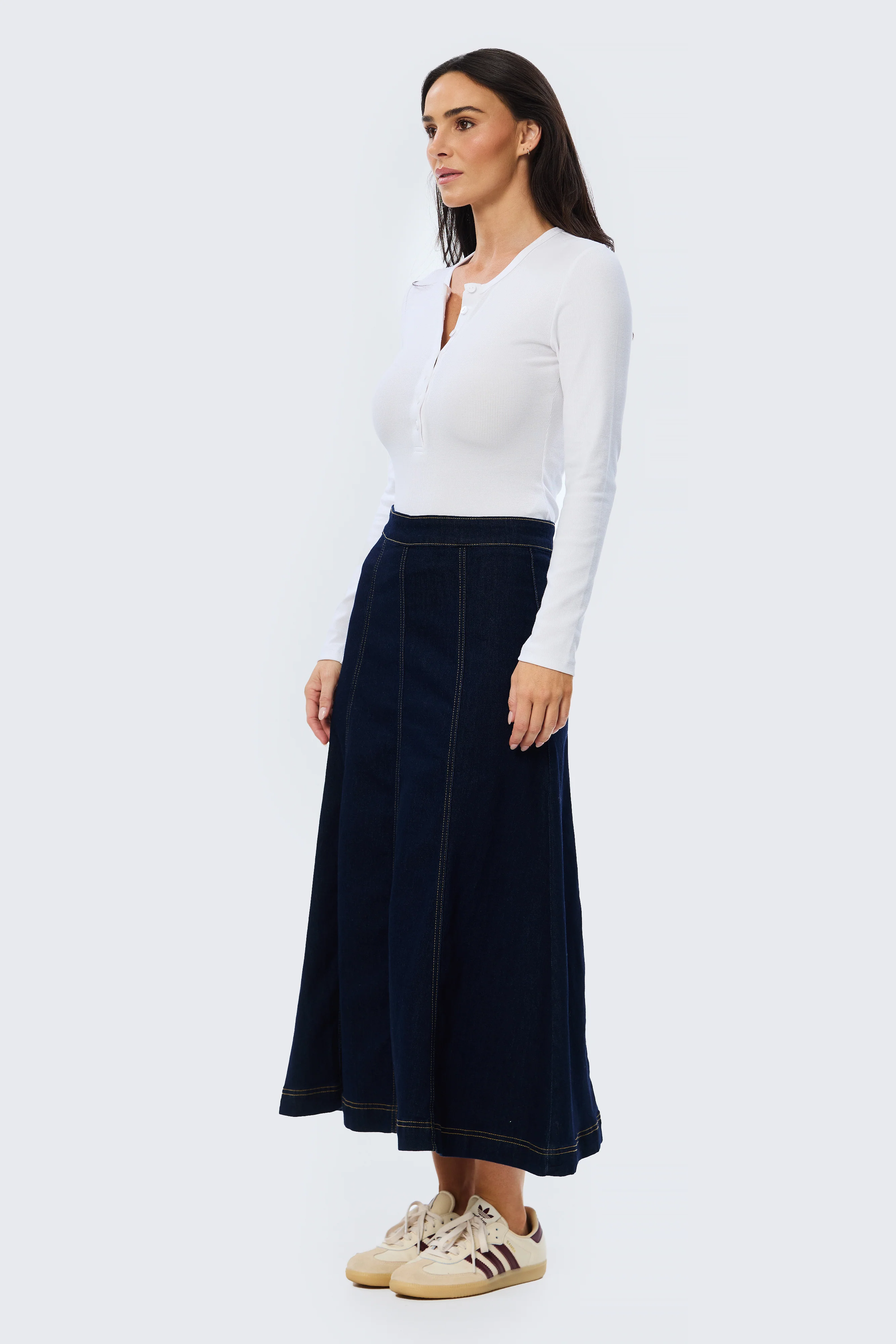 Denim Panelled Skirt - Indigo - Image 4