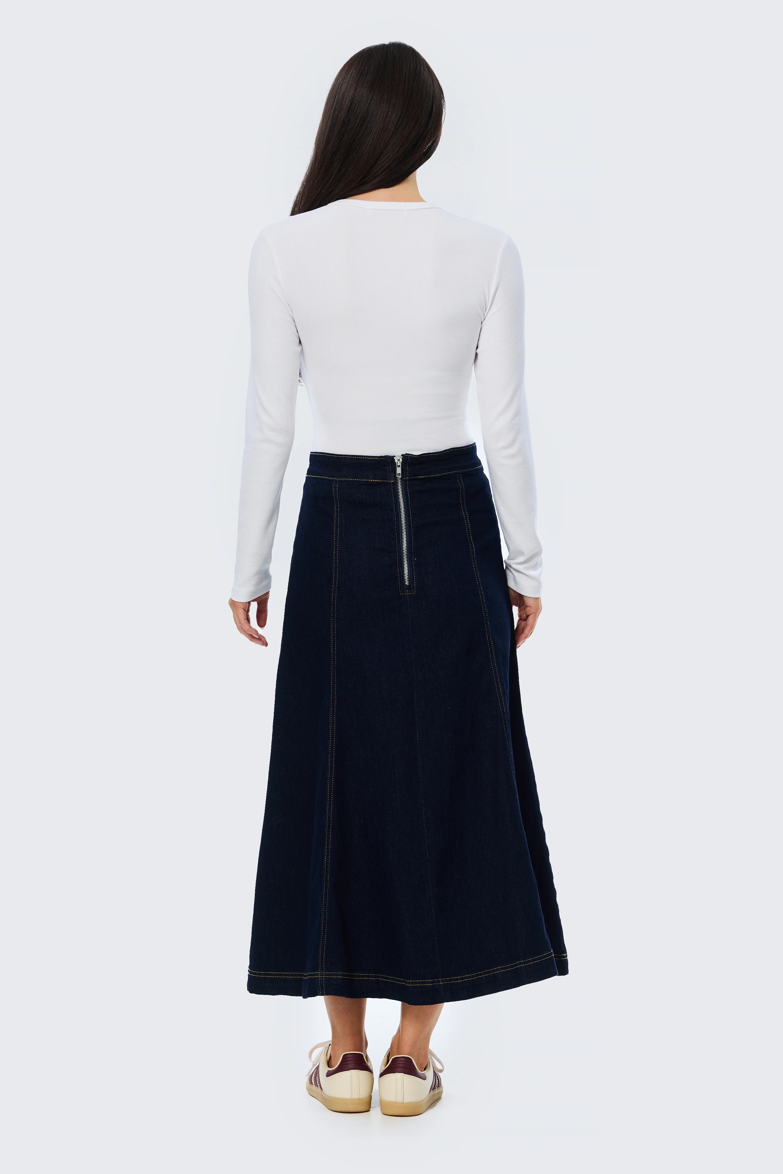 Denim Panelled Skirt - Indigo - Image 5