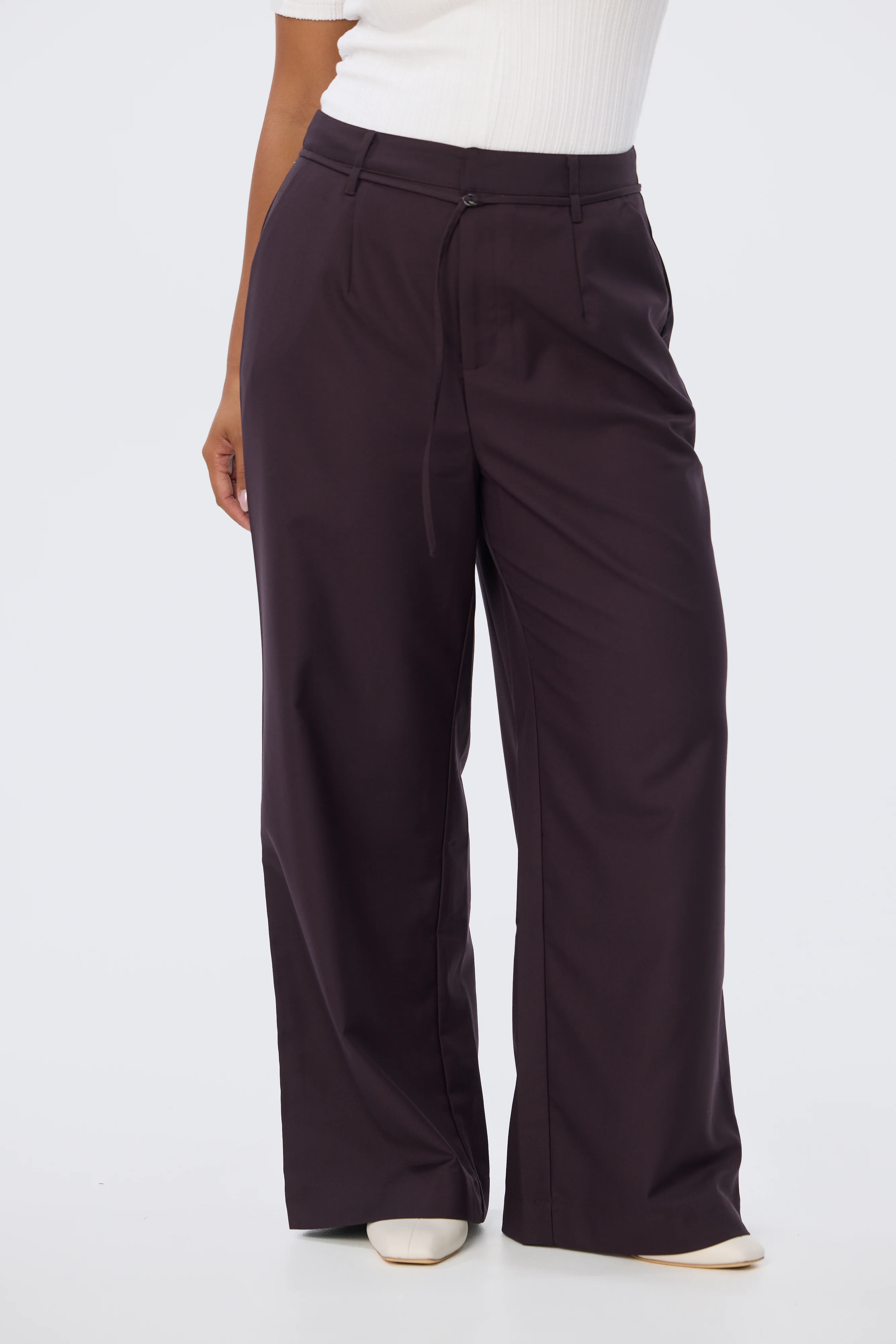 Detachable Belt Tailored Pants - Aubergine - Image 2