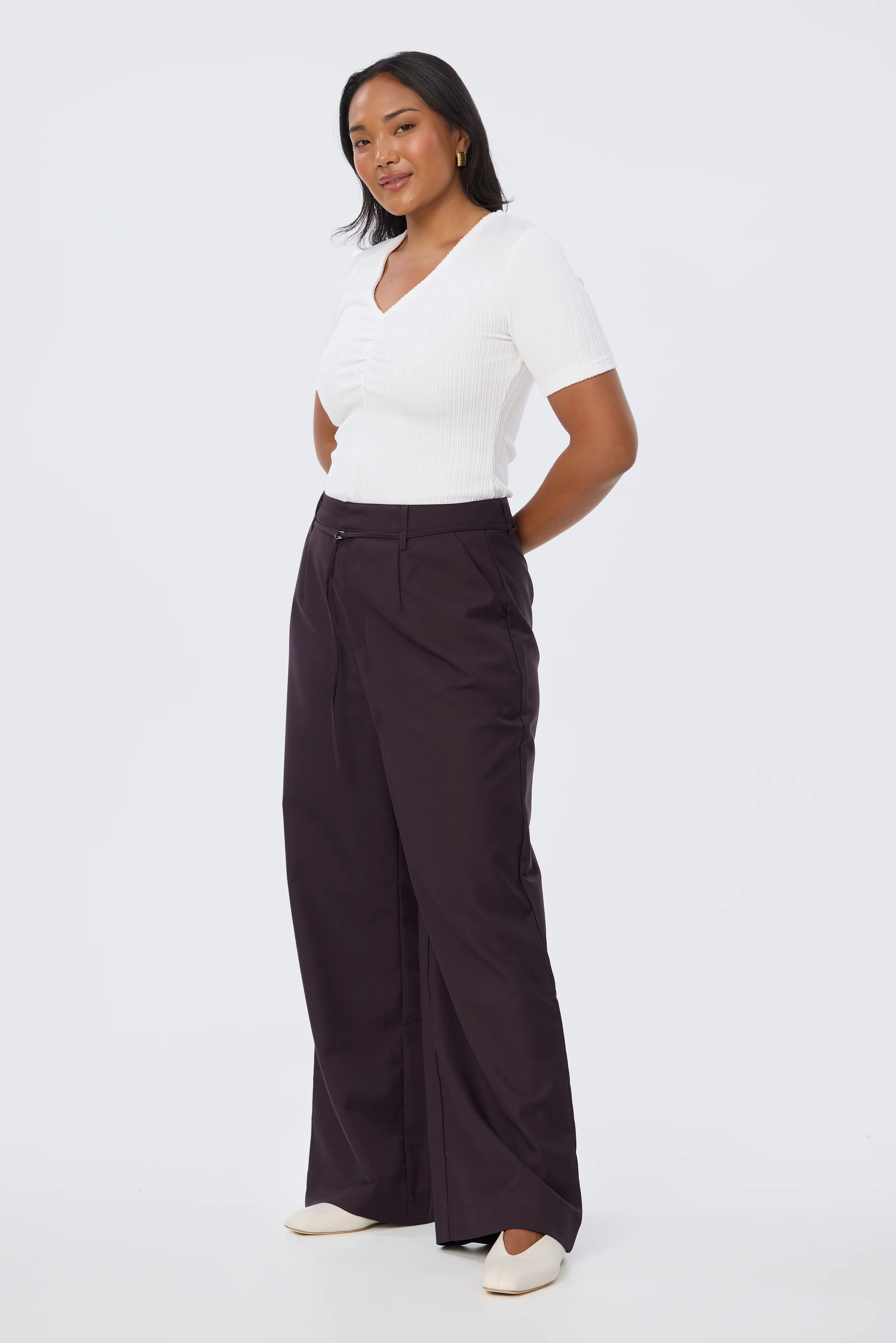 Detachable Belt Tailored Pants - Aubergine - Image 4