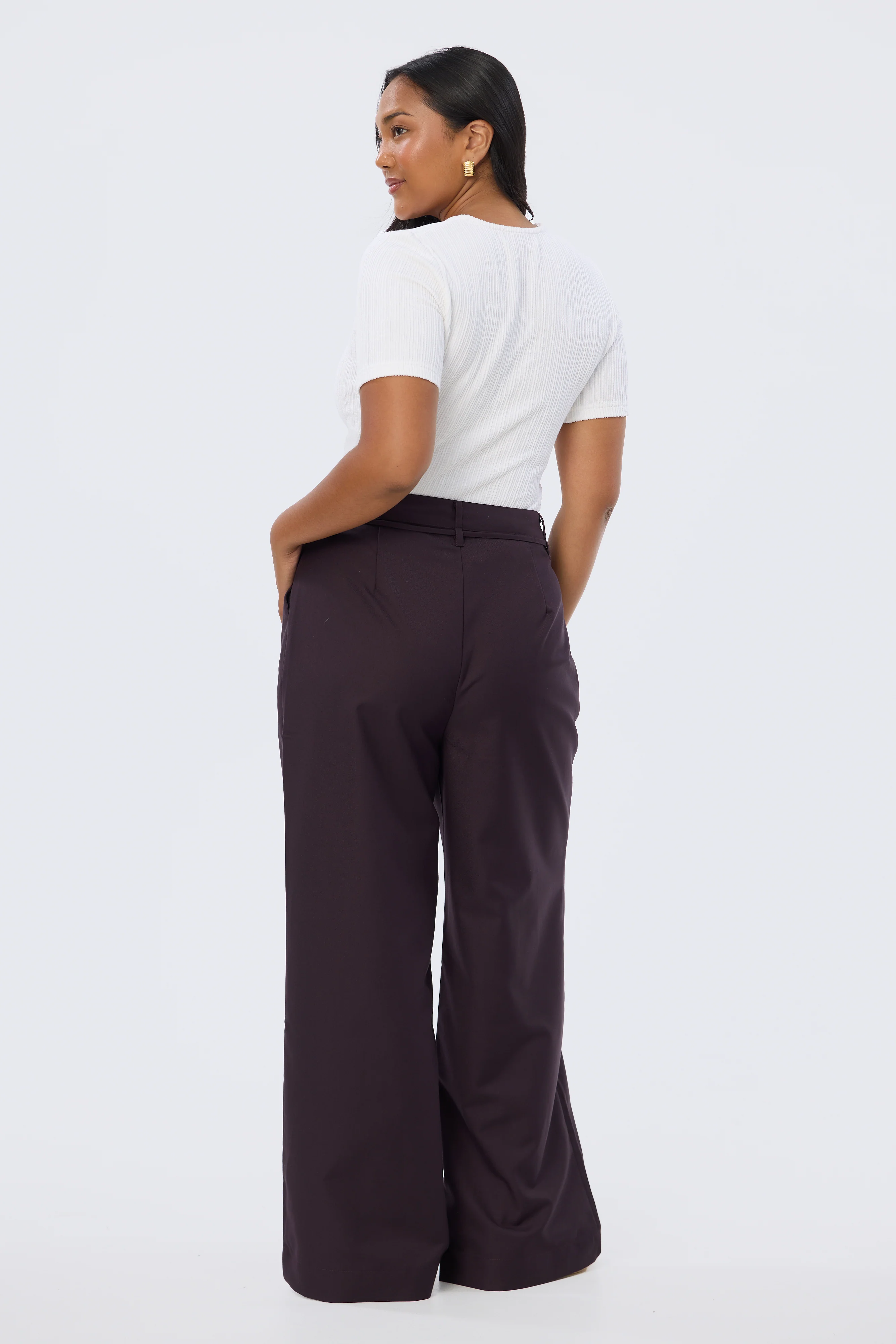 Detachable Belt Tailored Pants - Aubergine - Image 5