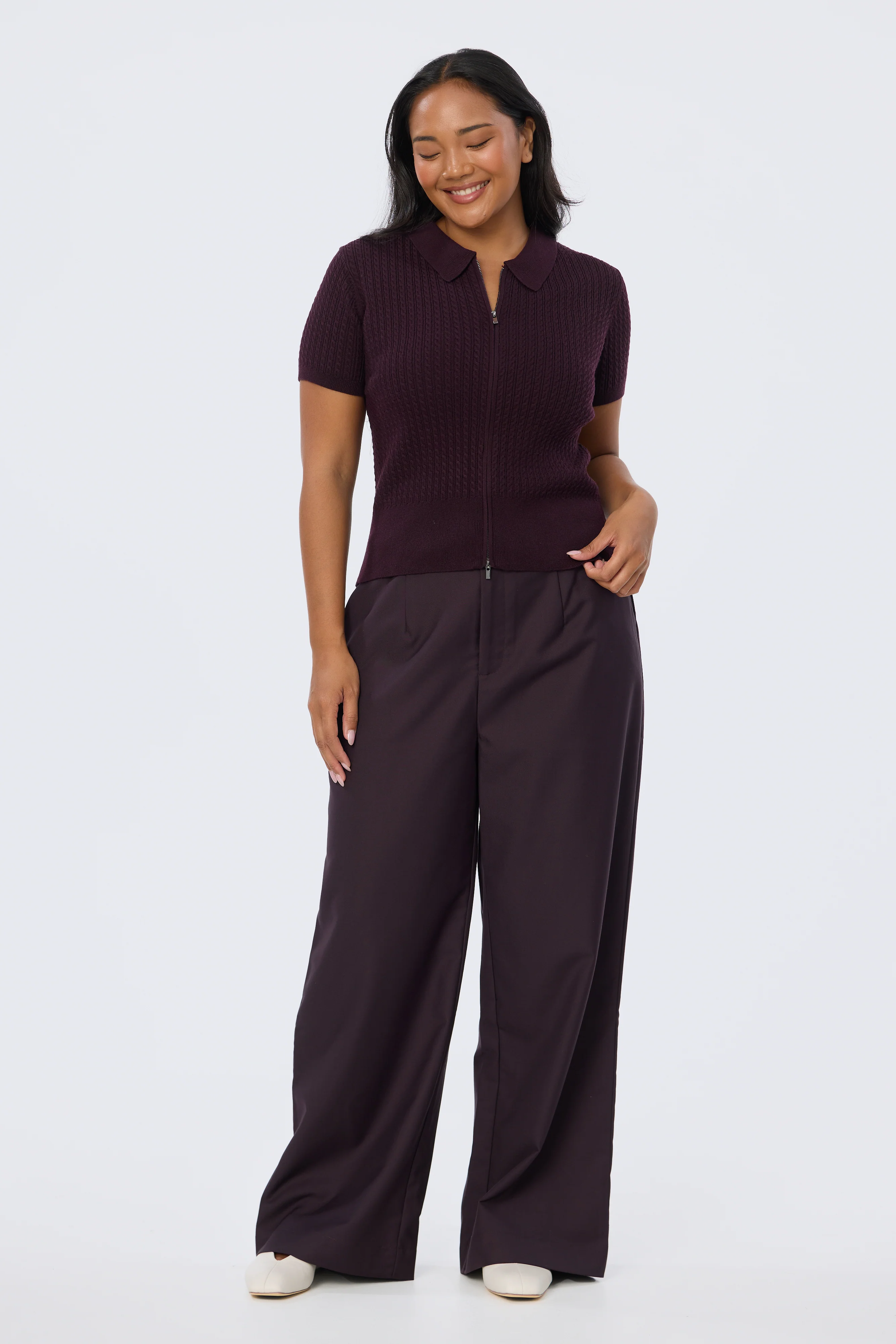 Detachable Belt Tailored Pants - Aubergine - Image 6