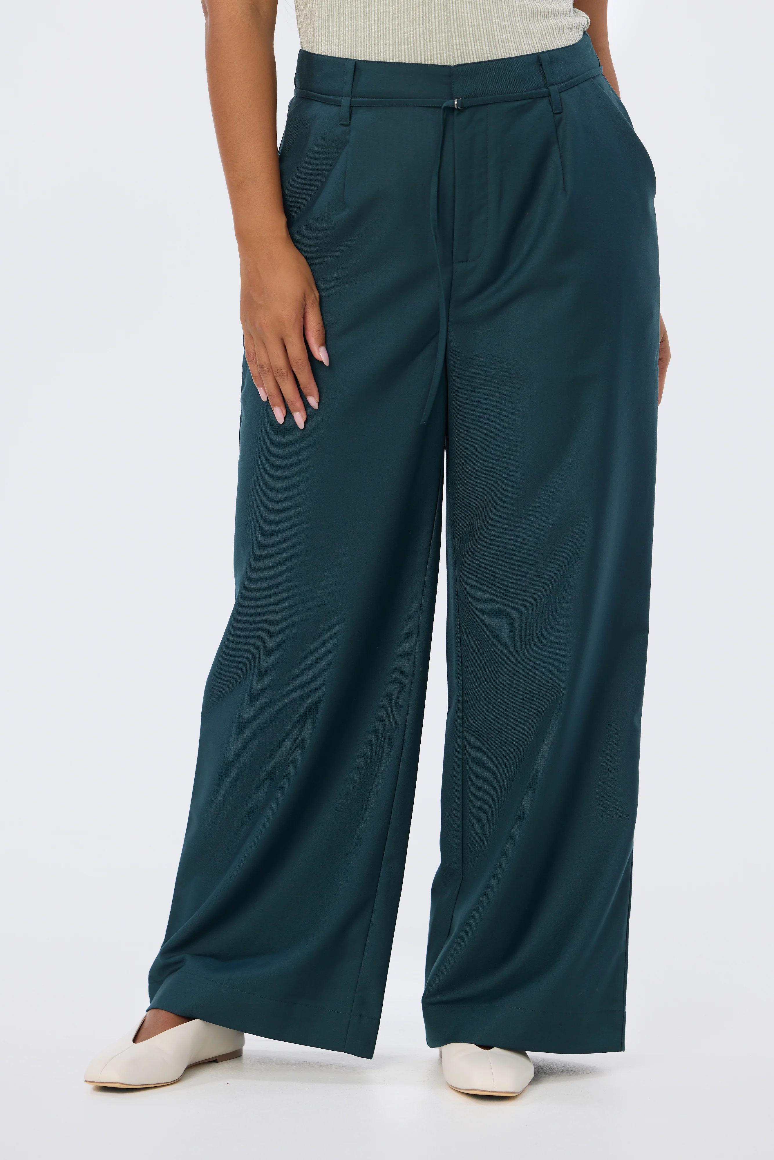 Detachable Belt Tailored Pants - Emerald - Image 3