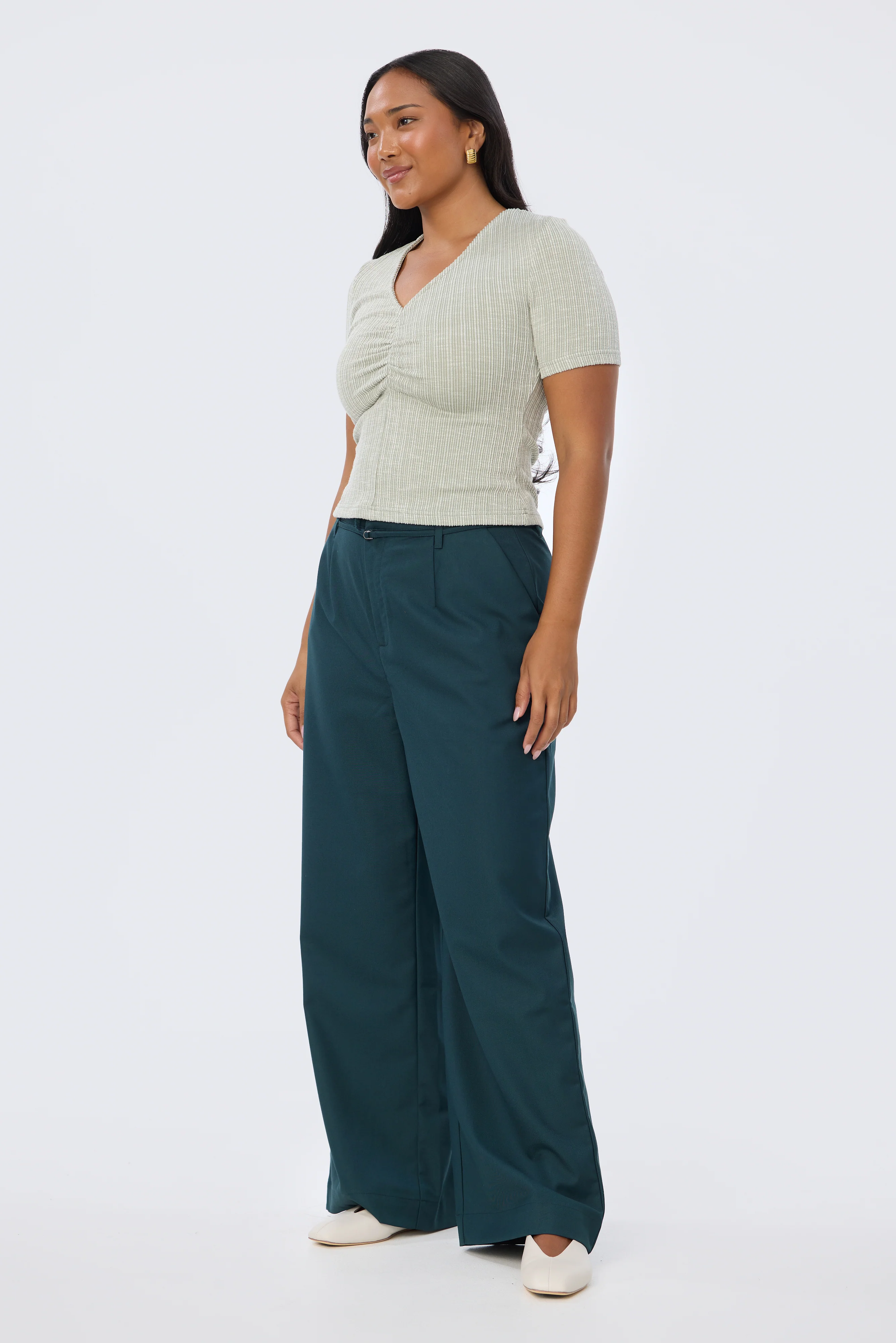 Detachable Belt Tailored Pants - Emerald - Image 4