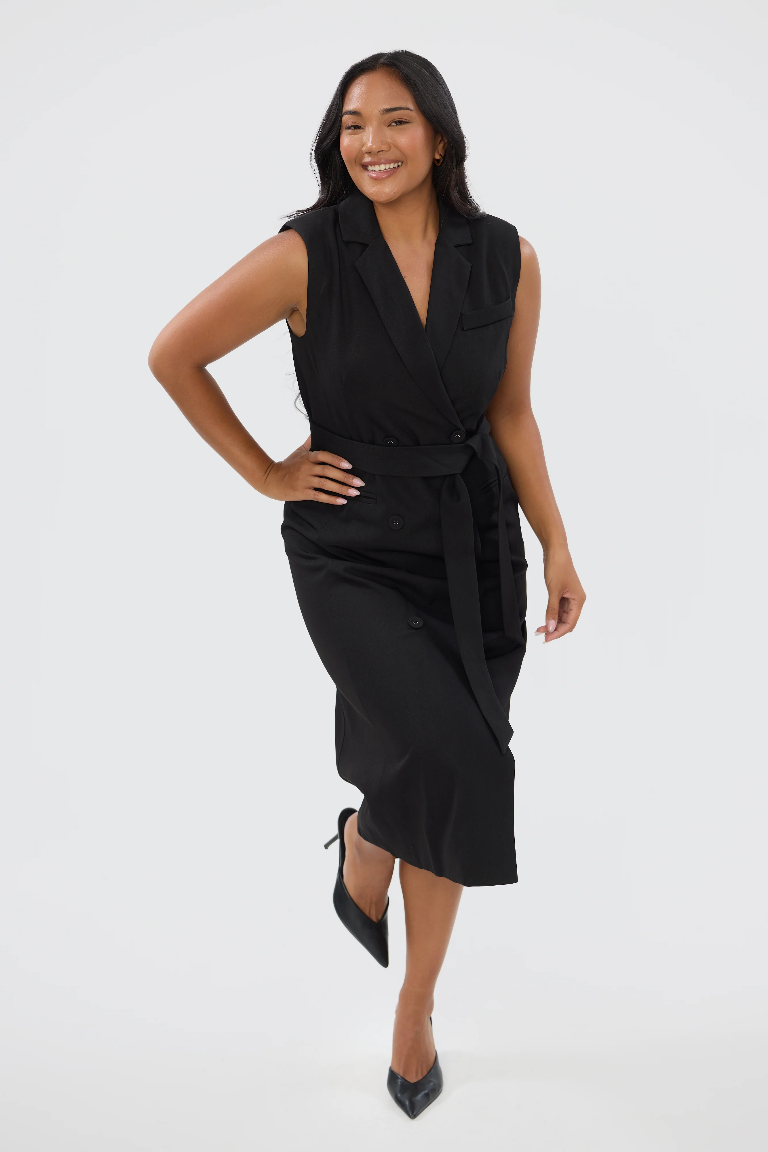 Double Breasted Midi Dress - Black - Image 4