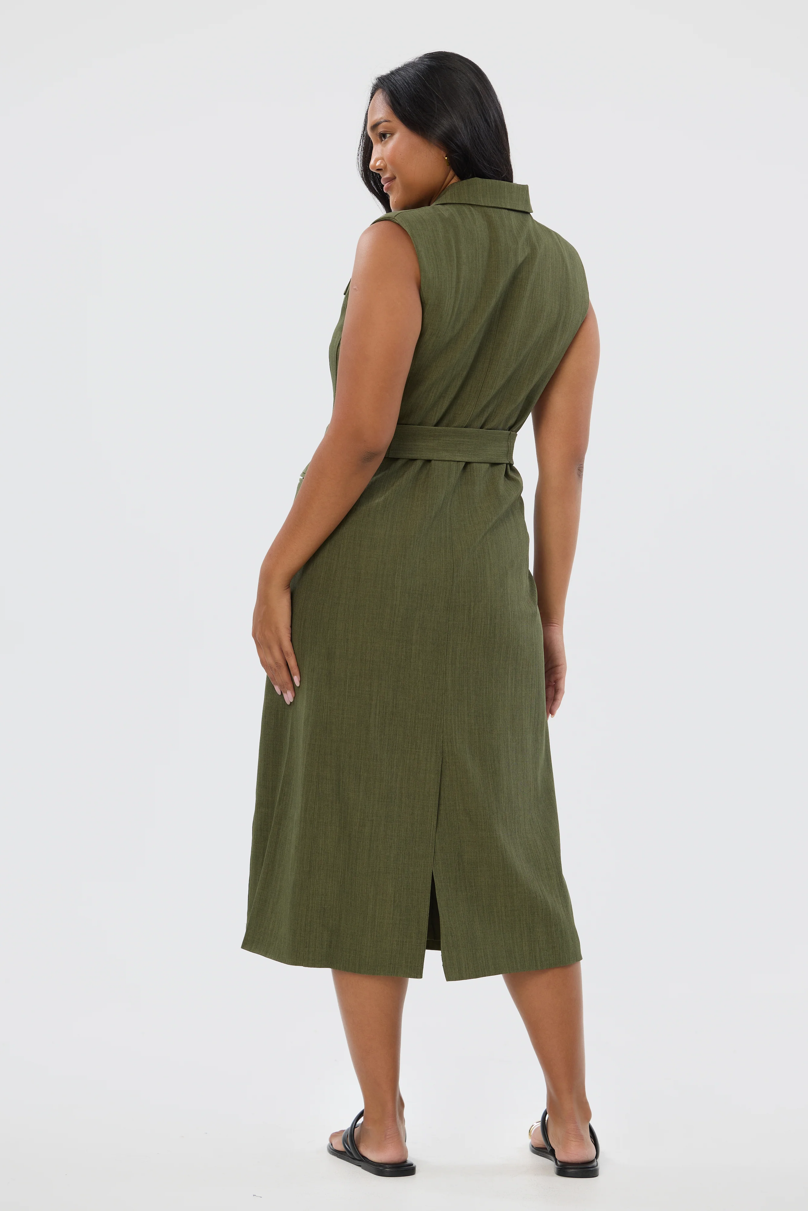 Double Breasted Midi Dress - Khaki - Image 4