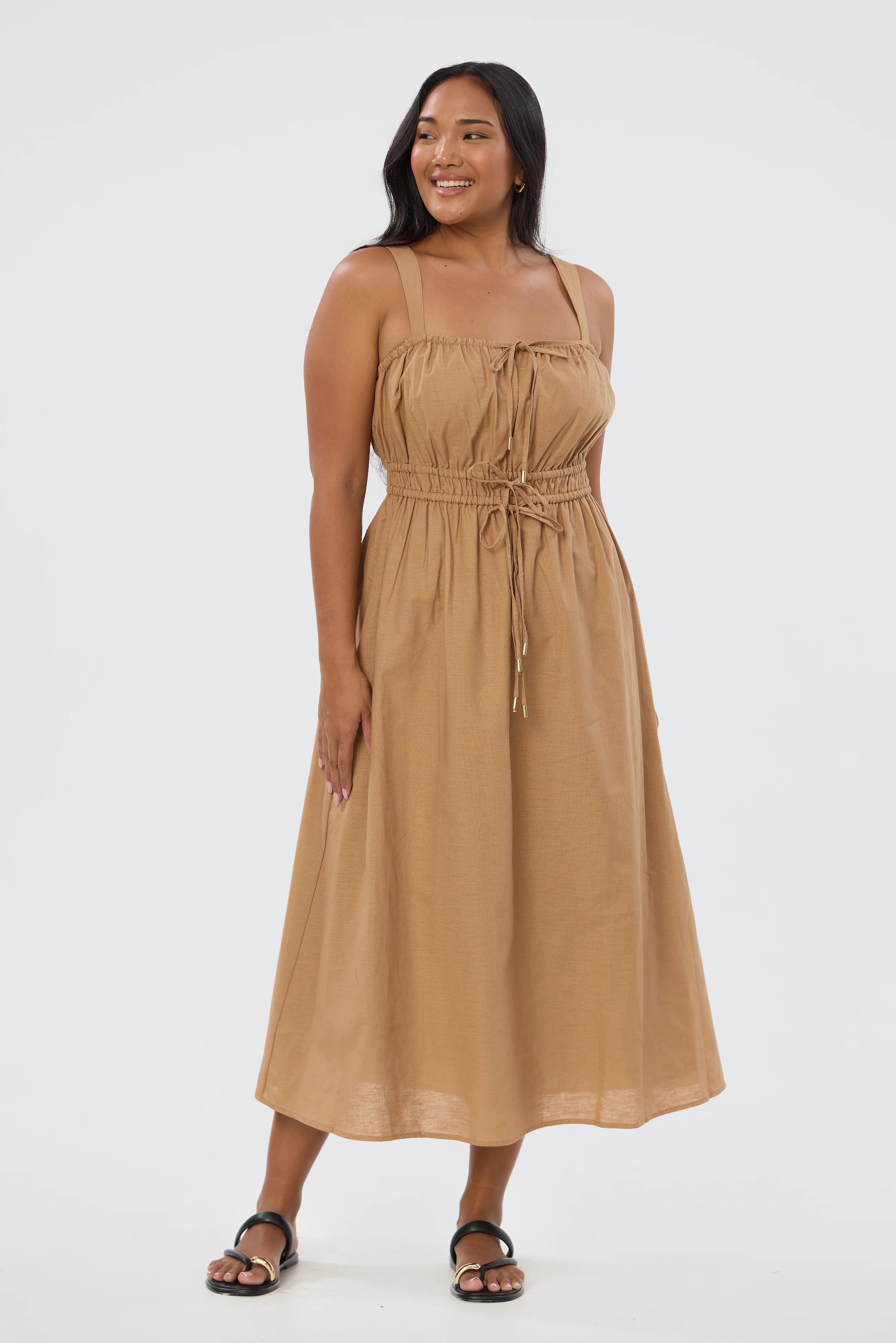Gathered Midi Dress - Copper - Image 3