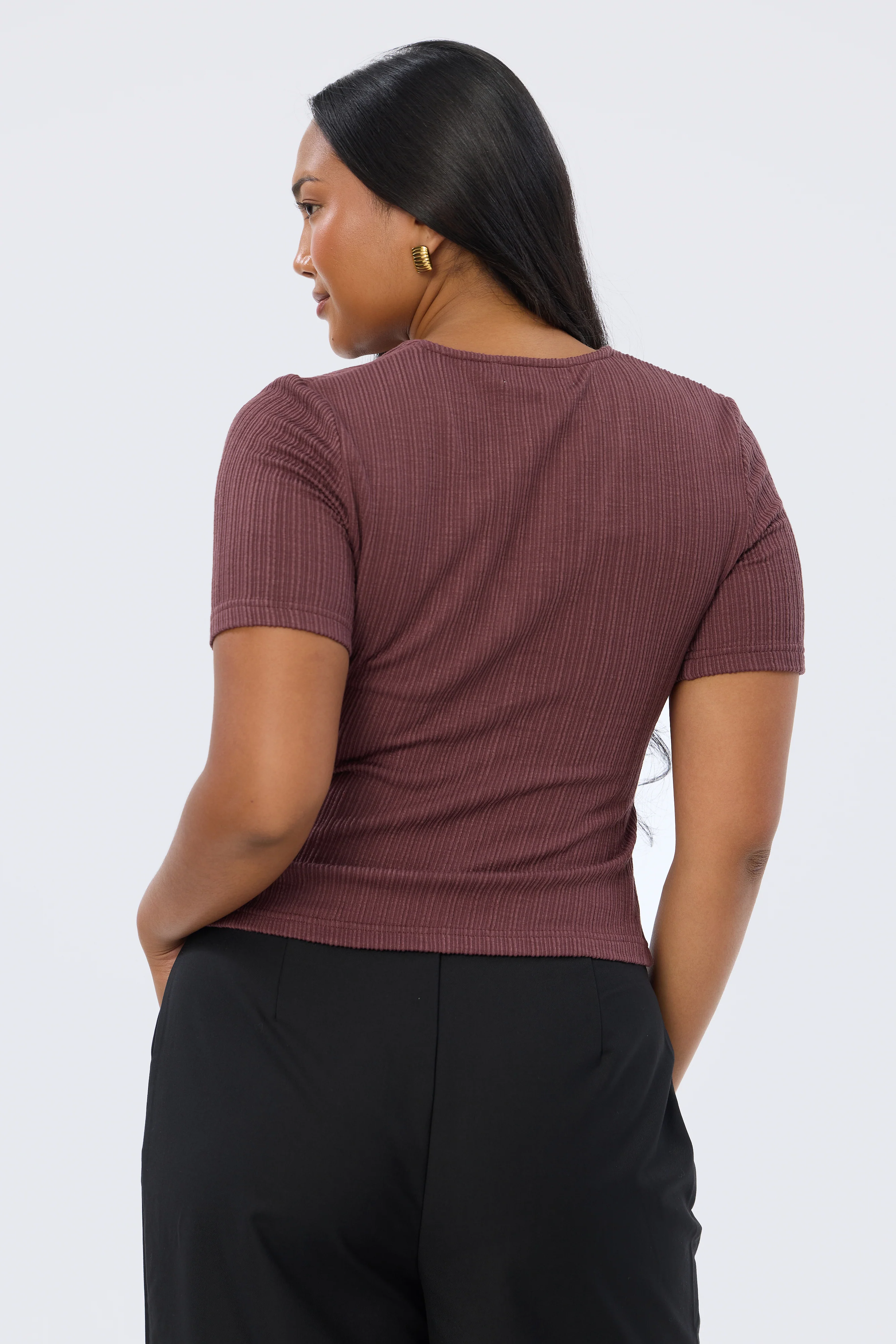 Gathered V Neck Top - Fig - Image 4
