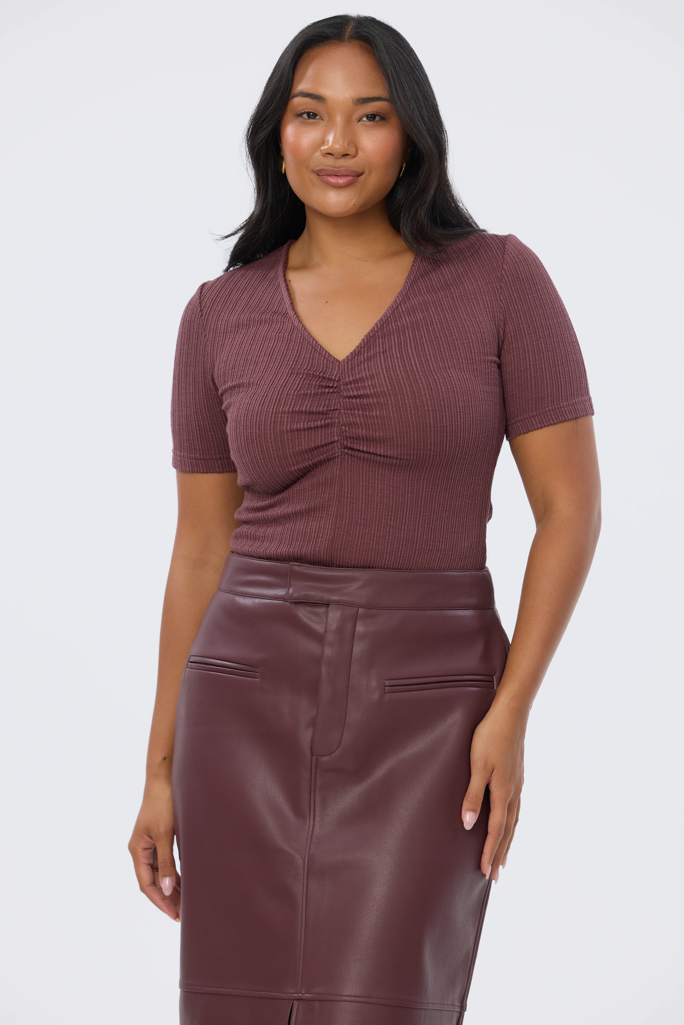 Gathered V Neck Top - Fig - Image 5