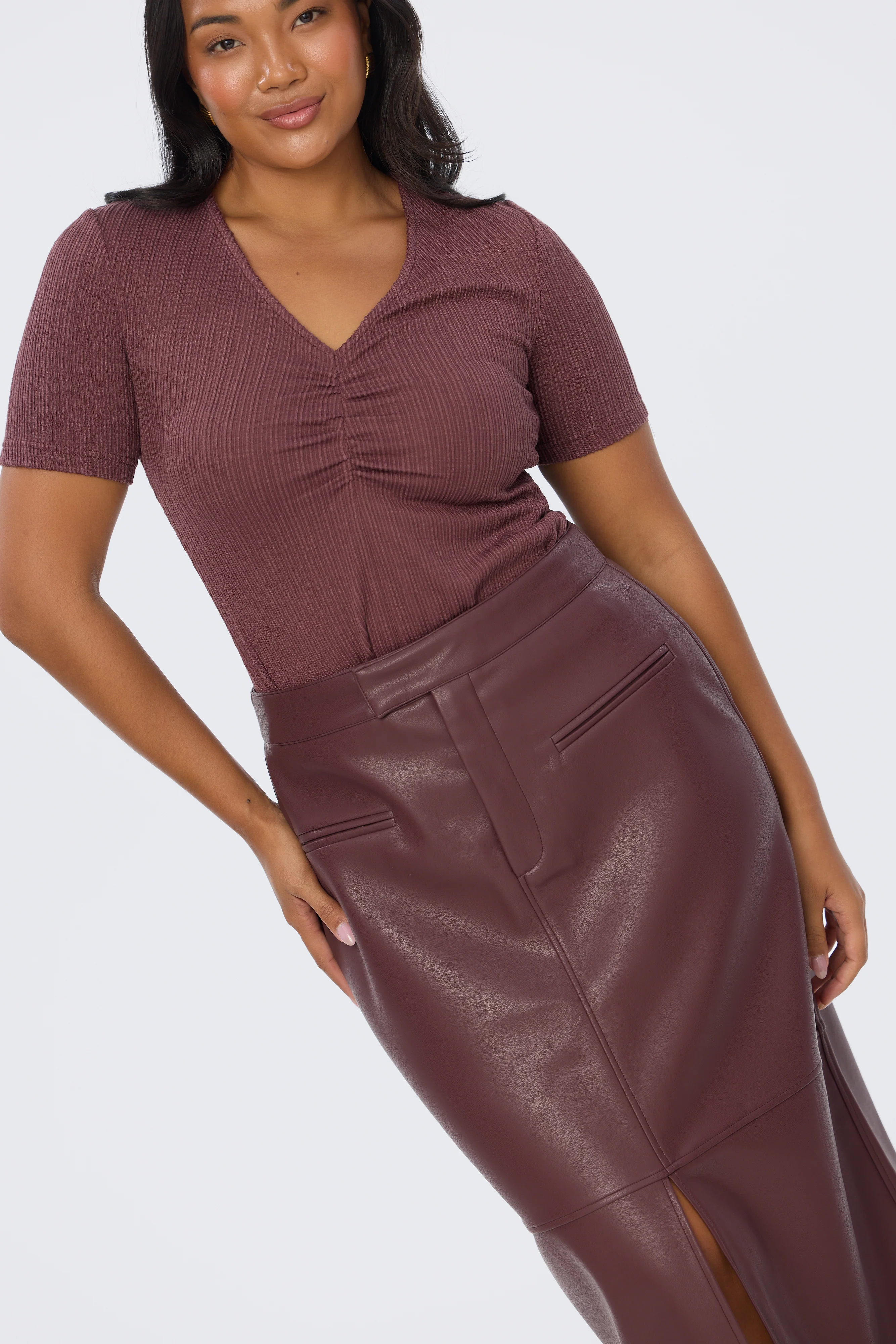 Gathered V Neck Top - Fig - Image 6