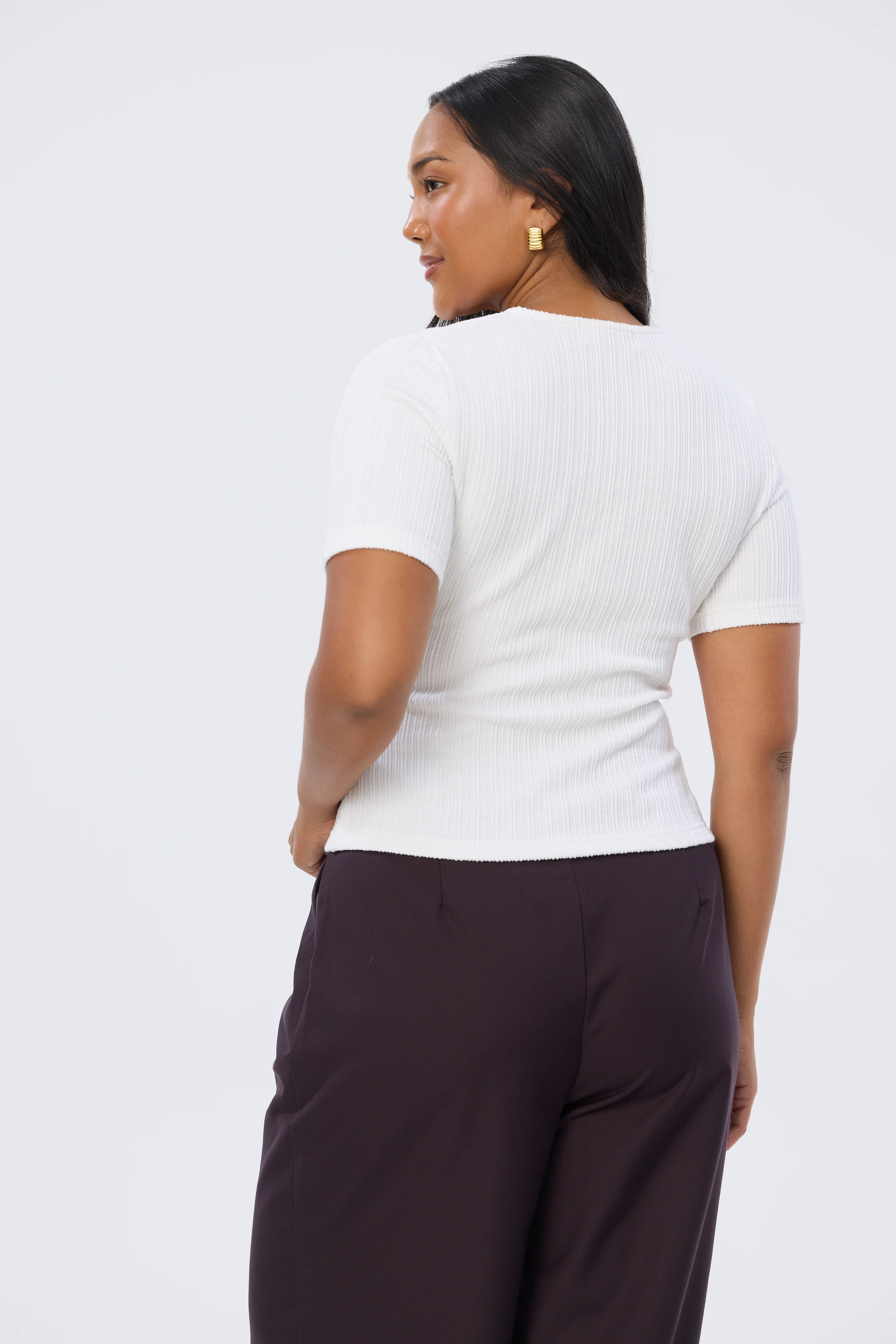 Gathered V Neck Top - White - Image 3