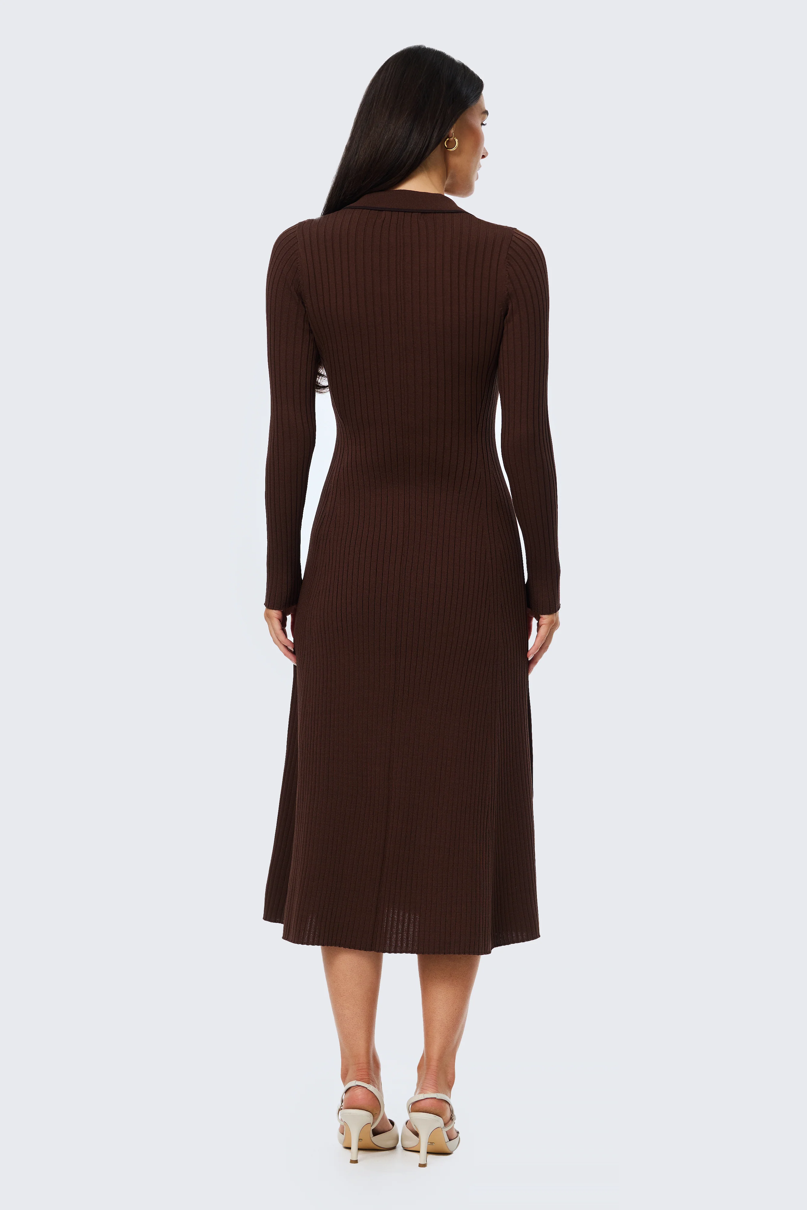Half Placket Long Sleeve Knit Dress - Cappuccino - Image 7