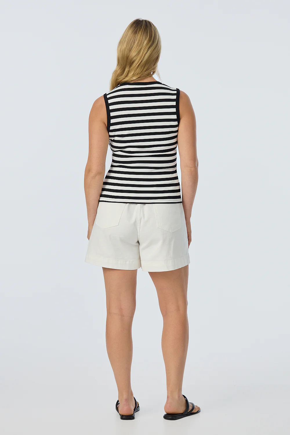 Half Placket Ribbed Tank - Black/White Stripe - Image 6