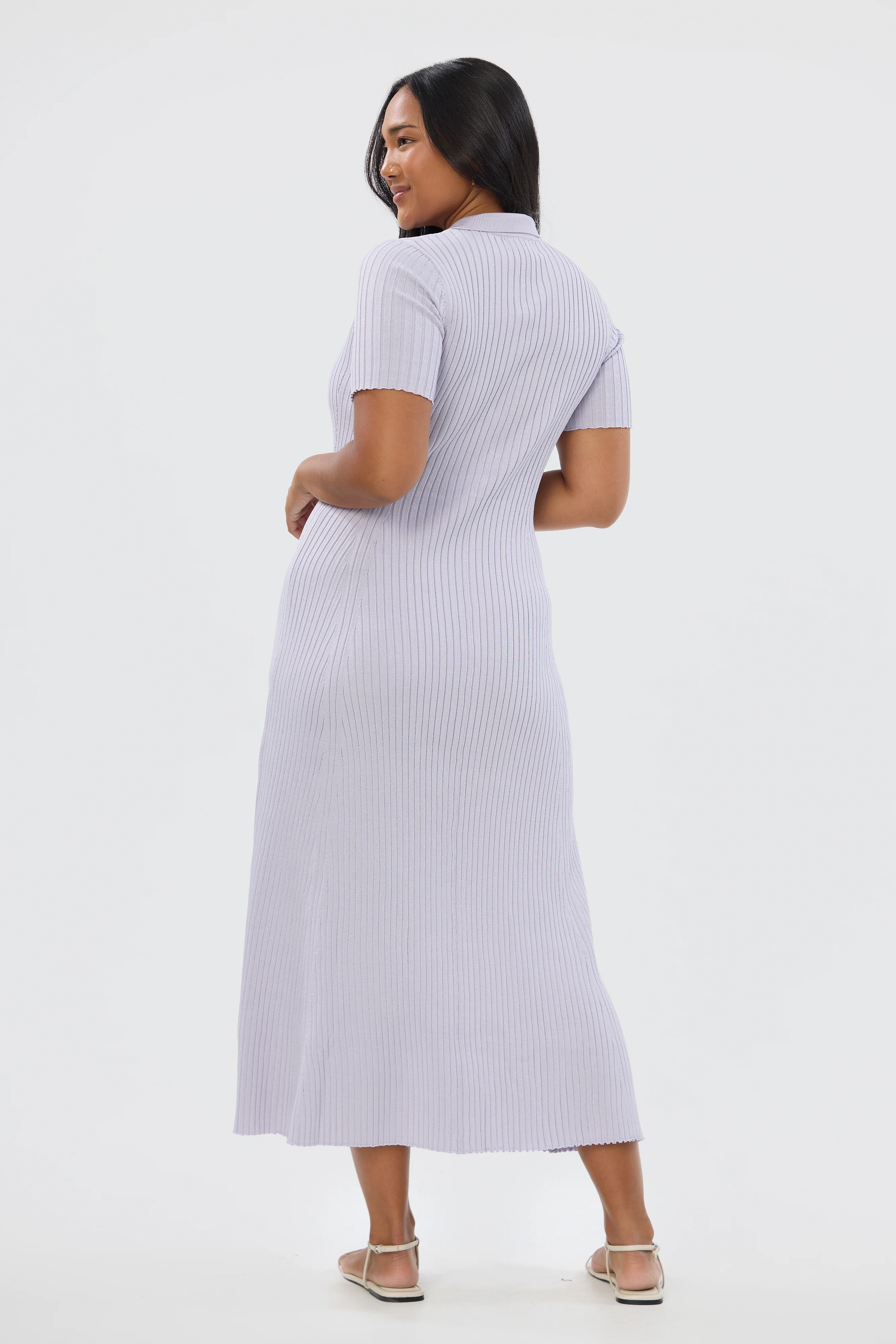 Half Placket Short Sleeve Knit Dress - Lilac - Image 4