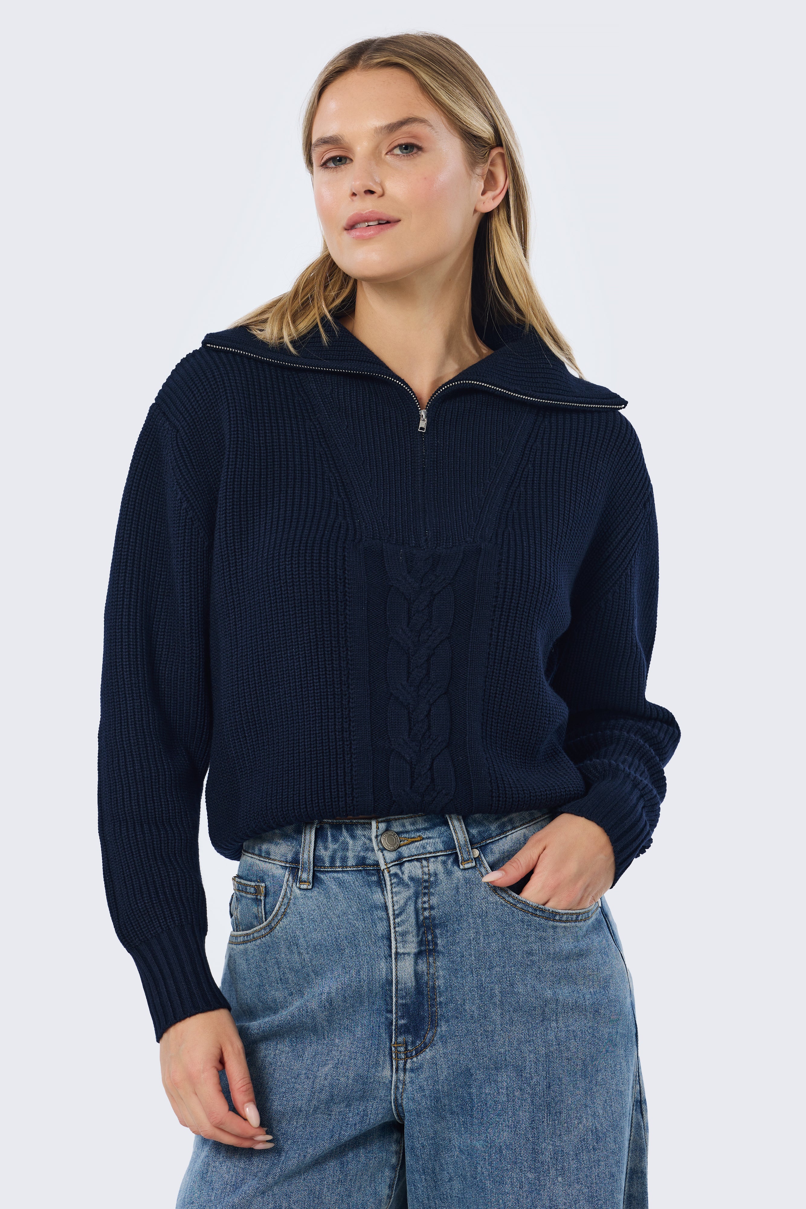 Half Zip Knit Jumper - Navy - Image 5
