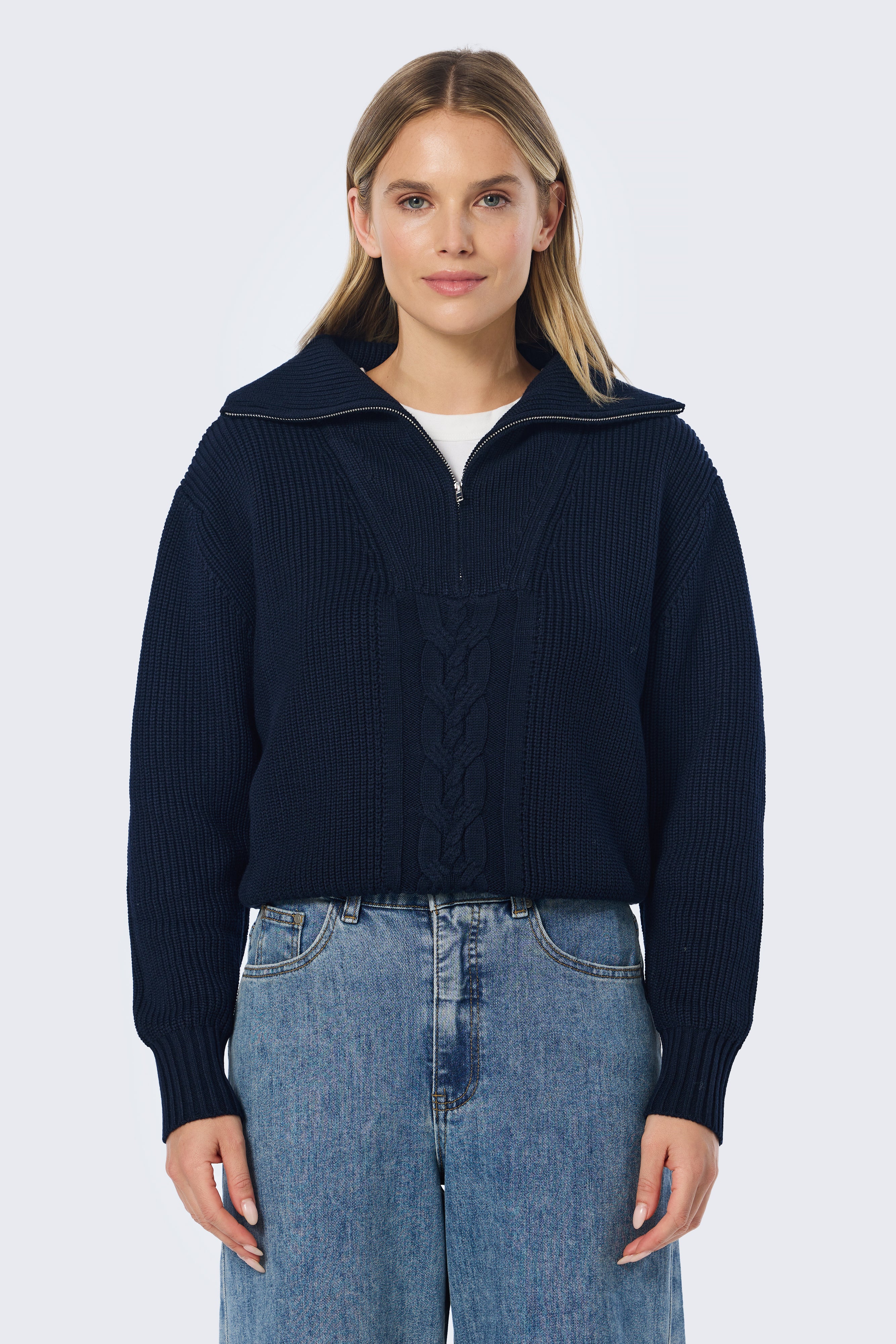 Half Zip Knit Jumper - Navy - Image 7