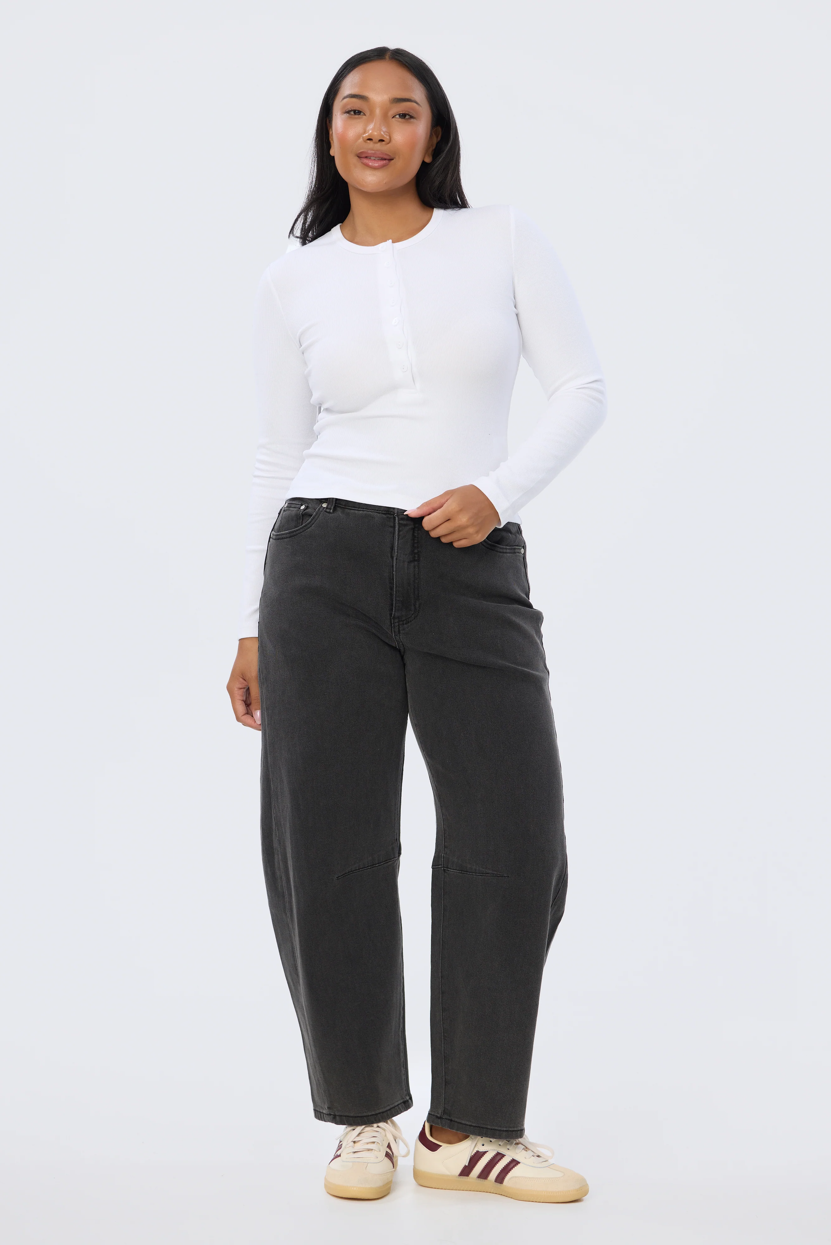 Henley Long Sleeve Top - White - Image 2