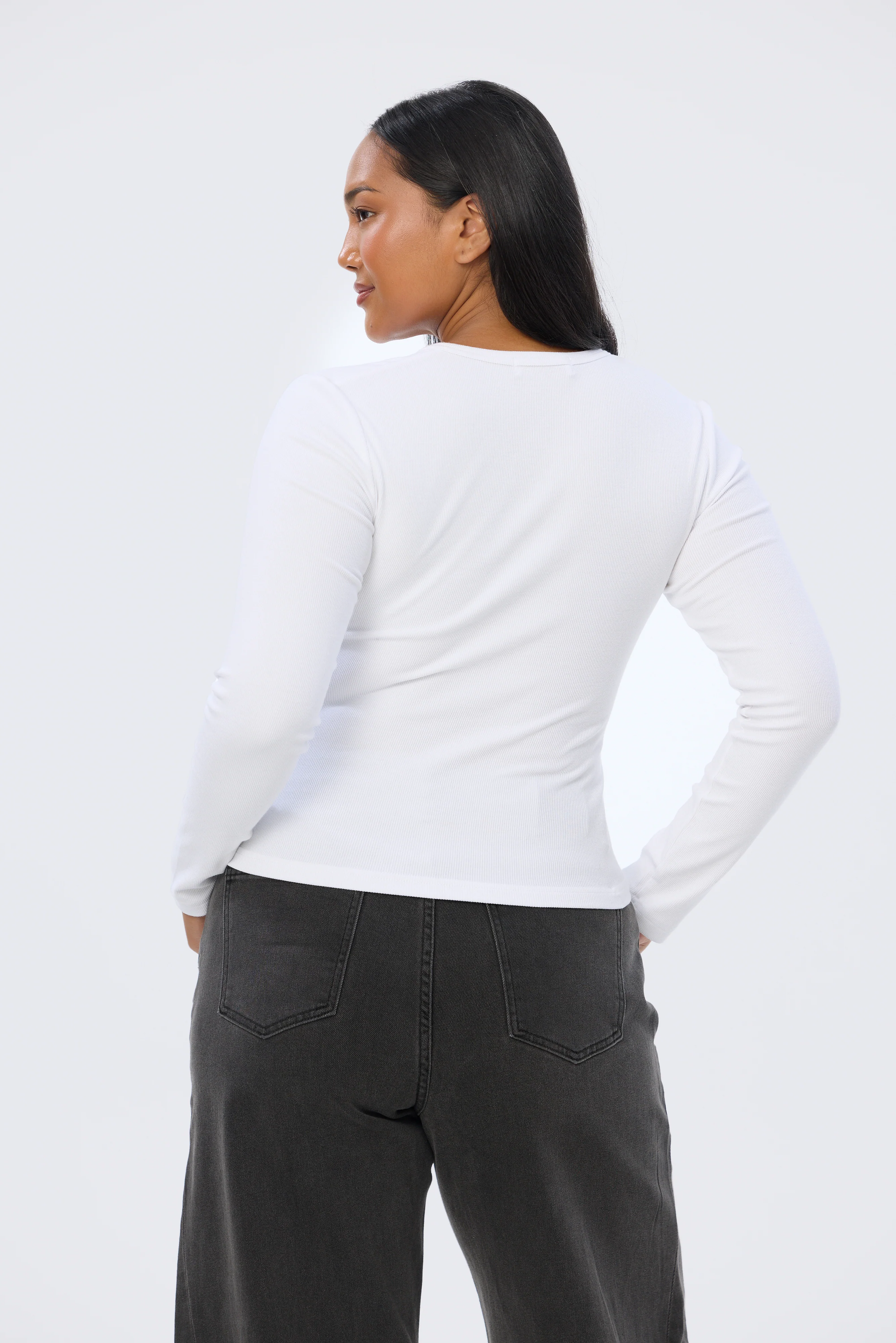 Henley Long Sleeve Top - White - Image 4