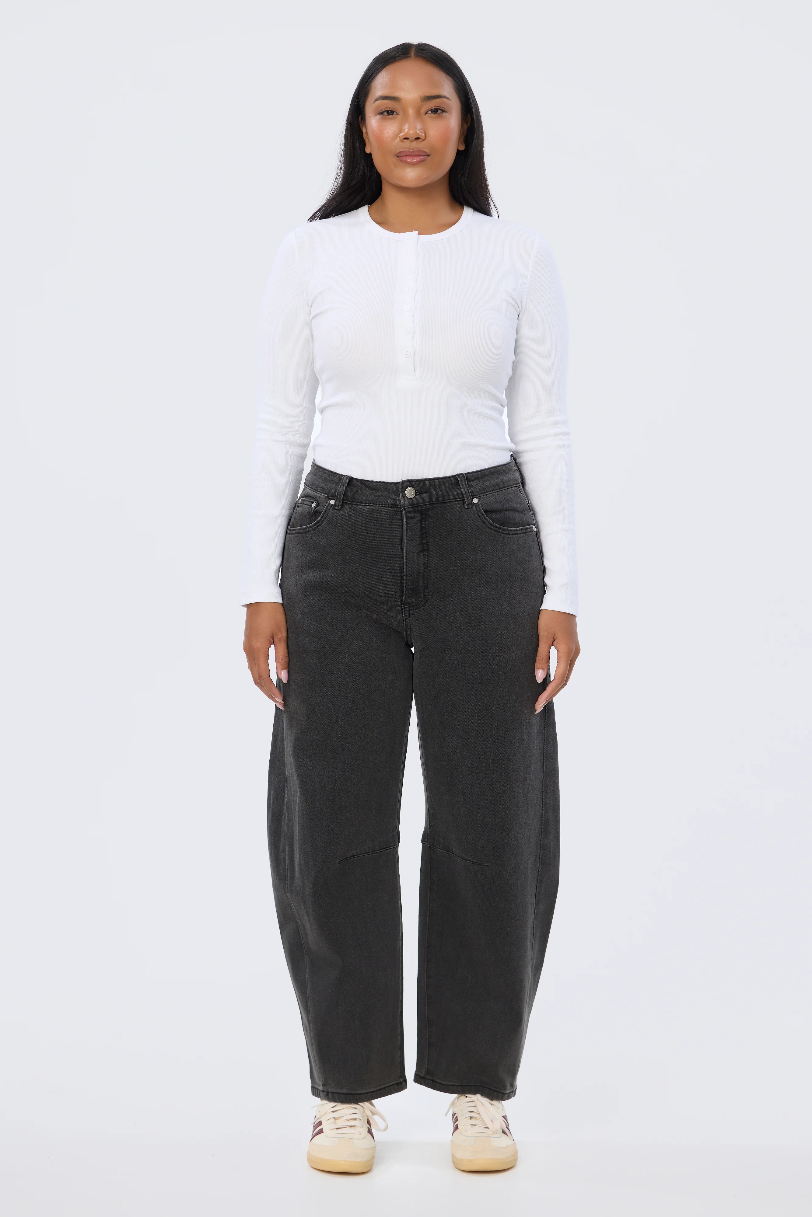 Henley Long Sleeve Top - White - Image 5