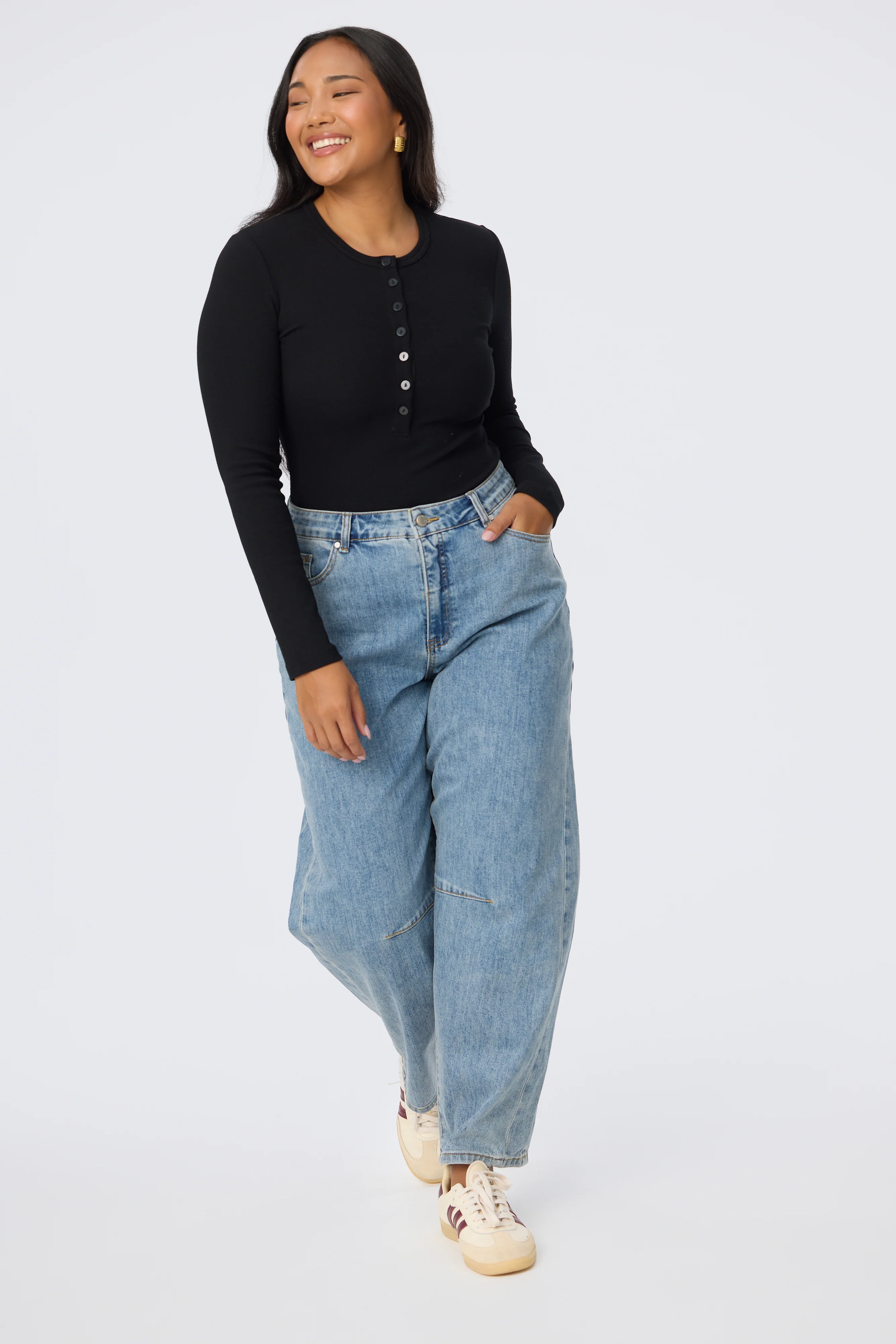 Henley Long Sleeve Top - Black - Image 4