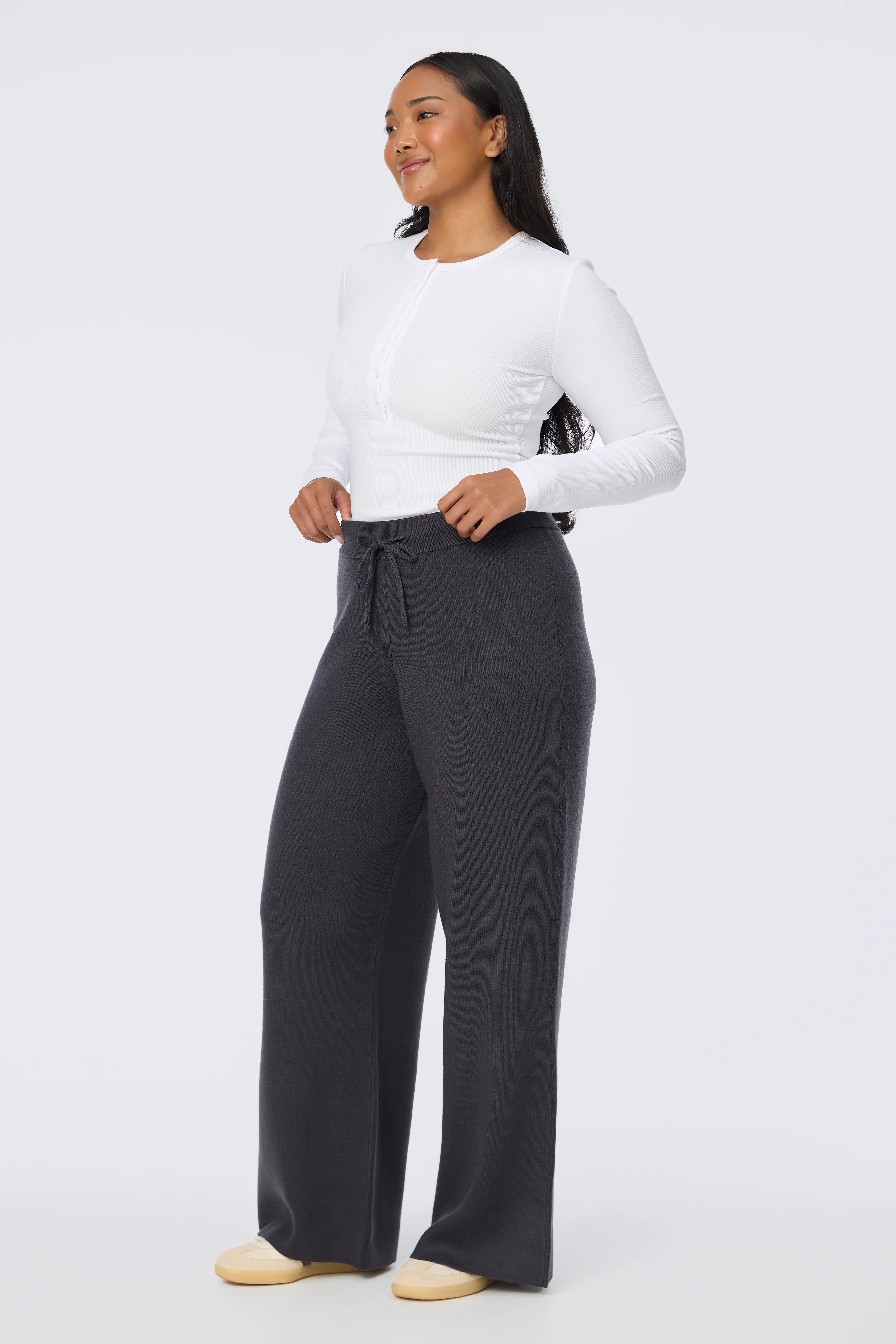 Knit Drawstring Pants - Charcoal - Image 3