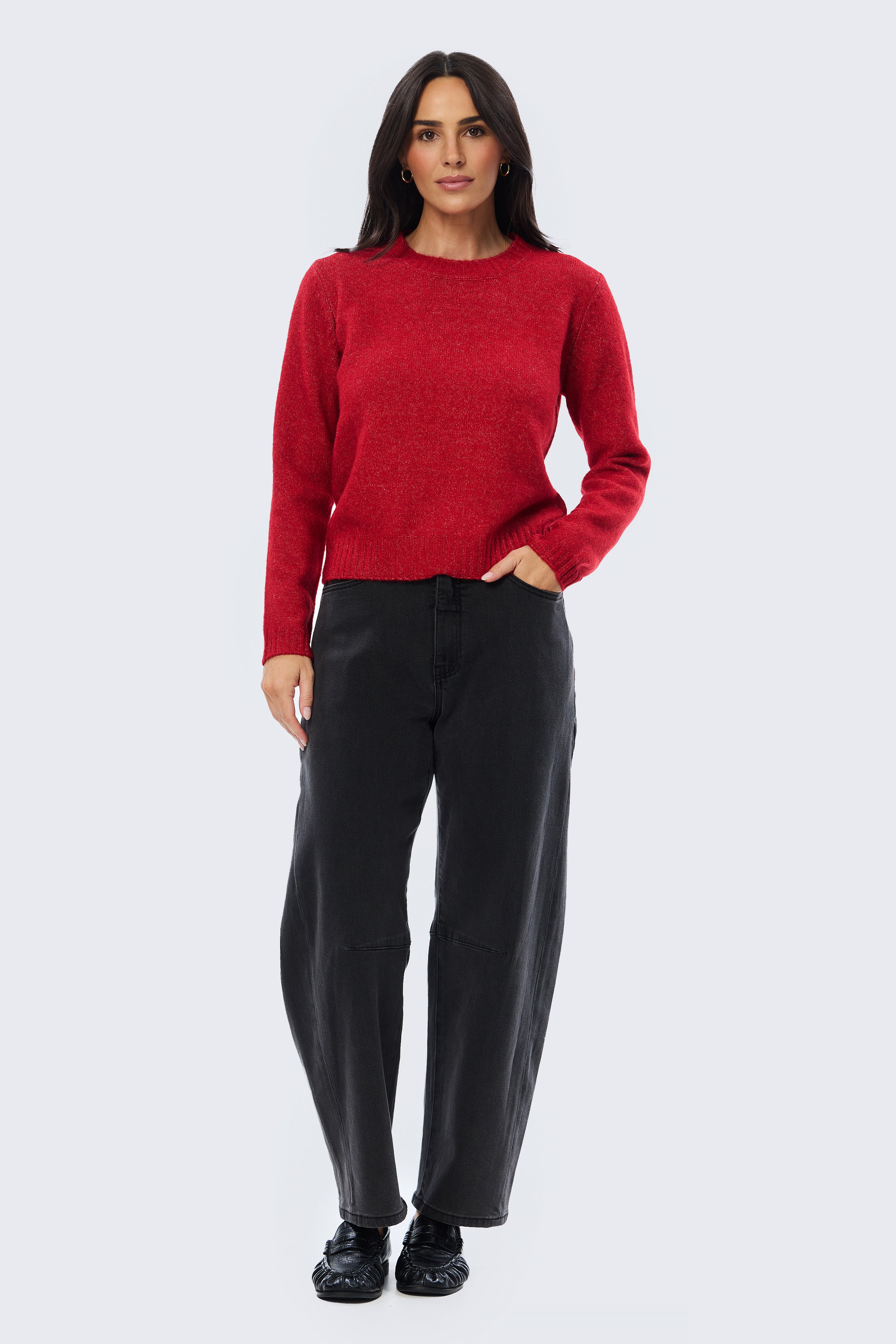 Long Sleeve Crew Neck Jumper - Cherry - Image 3