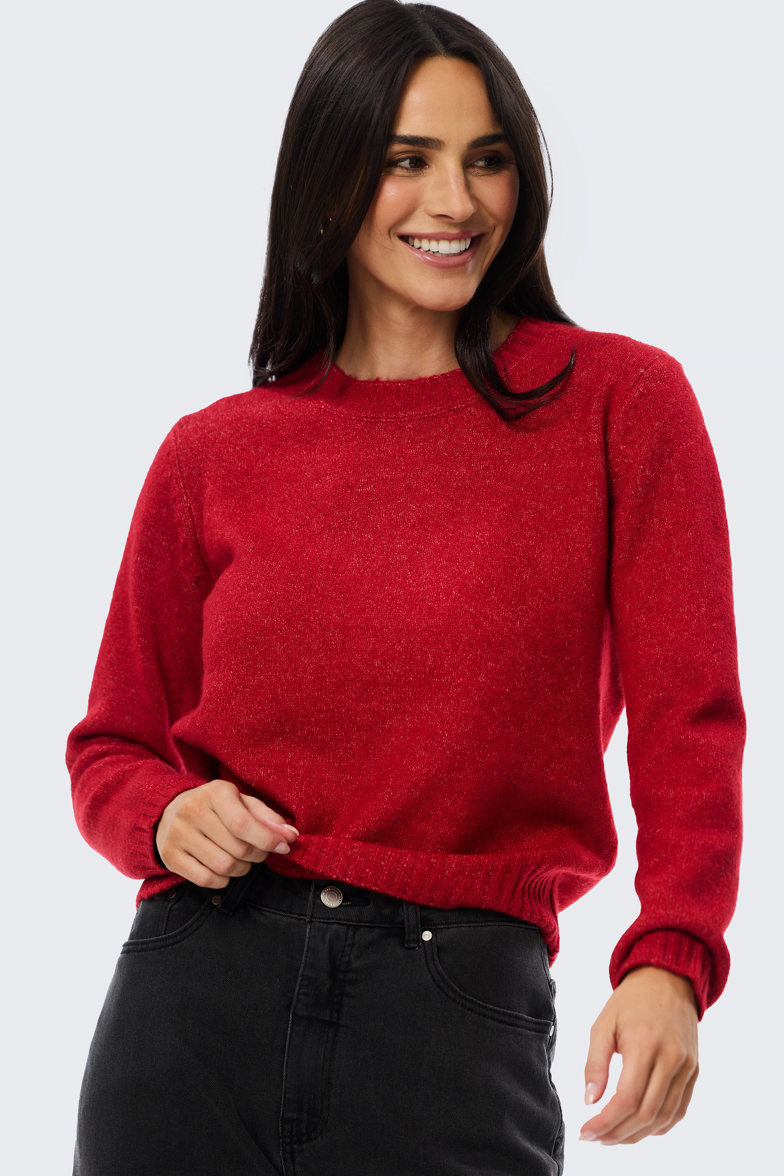 Long Sleeve Crew Neck Jumper - Cherry - Image 6