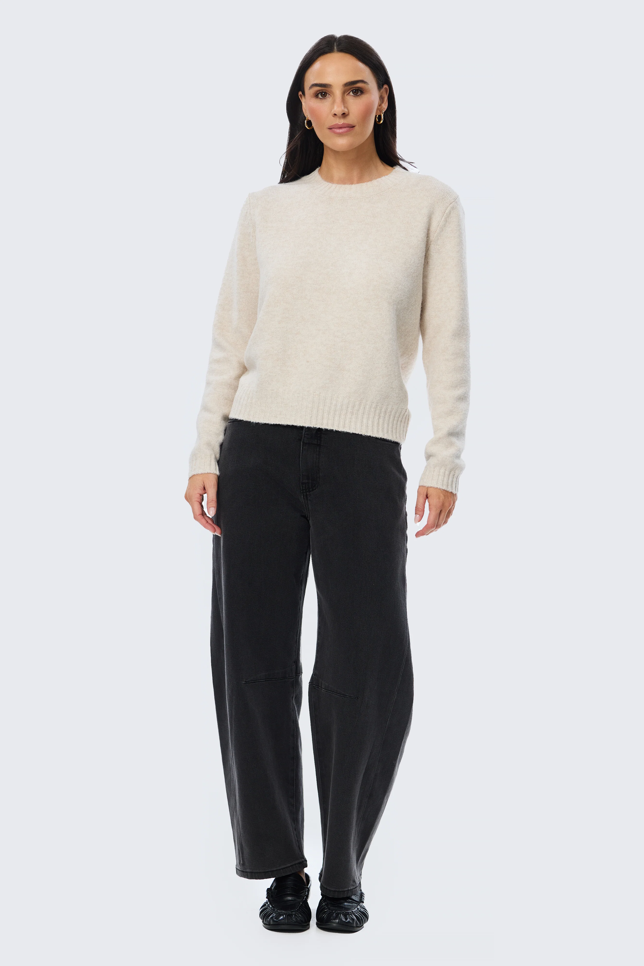 Long Sleeve Crew Neck Jumper - Ecru - Image 4