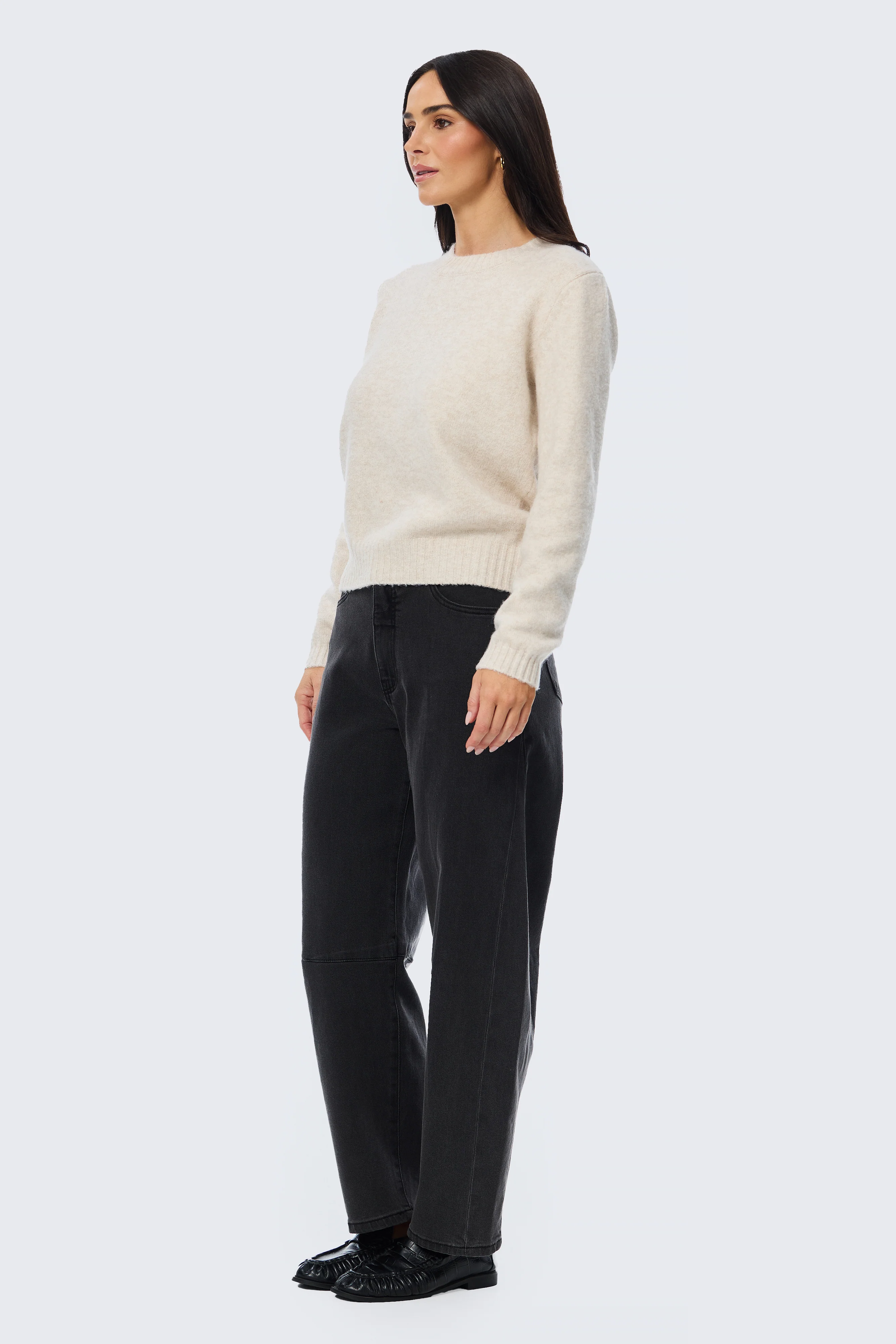 Long Sleeve Crew Neck Jumper - Ecru - Image 5